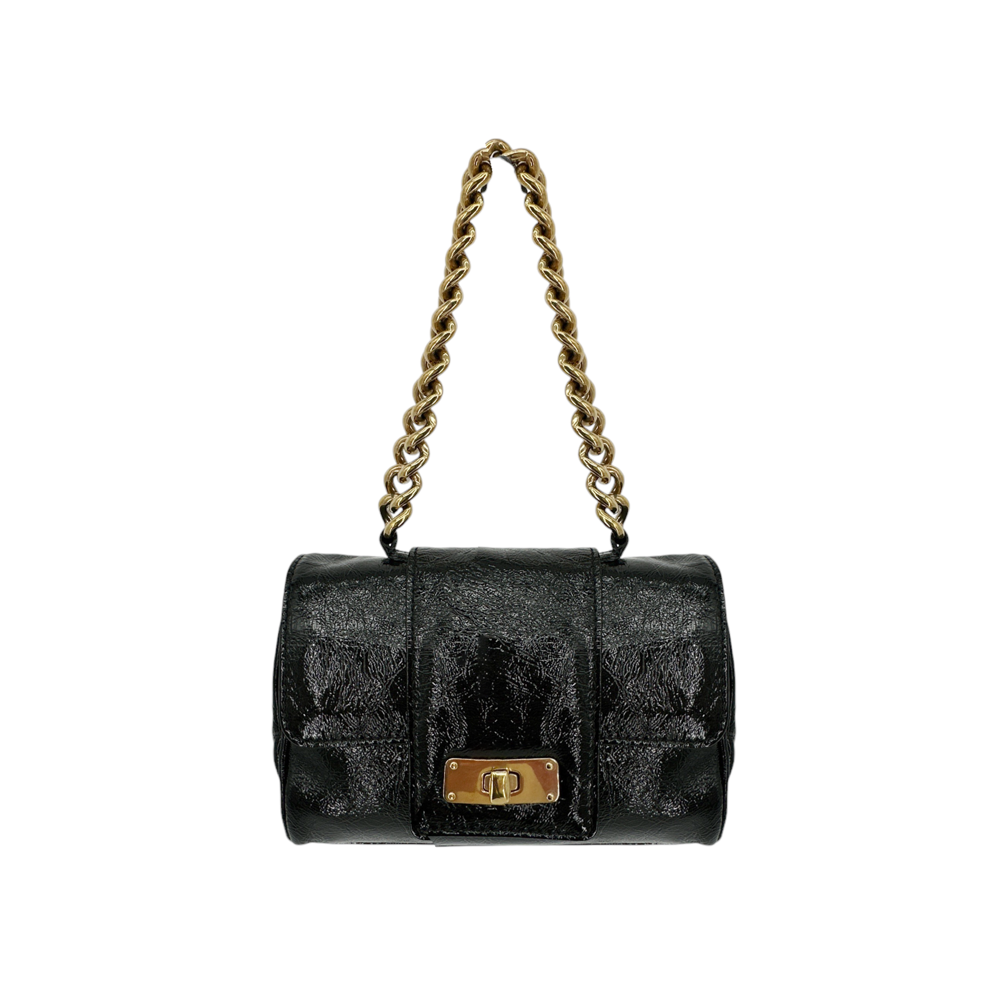 MARC JACOBS Textured Patent Leather Mini Chain Bag in Black Marc Jacobs
