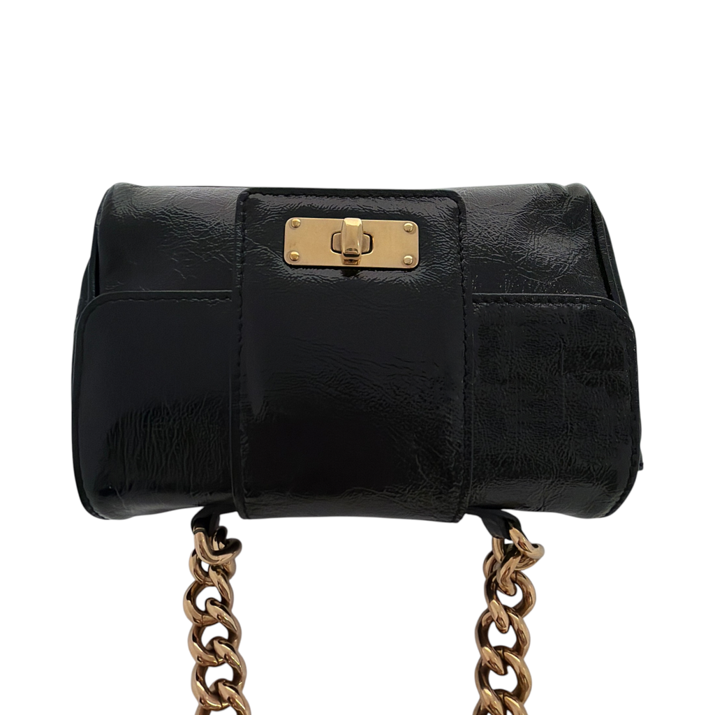 MARC JACOBS Textured Patent Leather Mini Chain Bag in Black Marc Jacobs