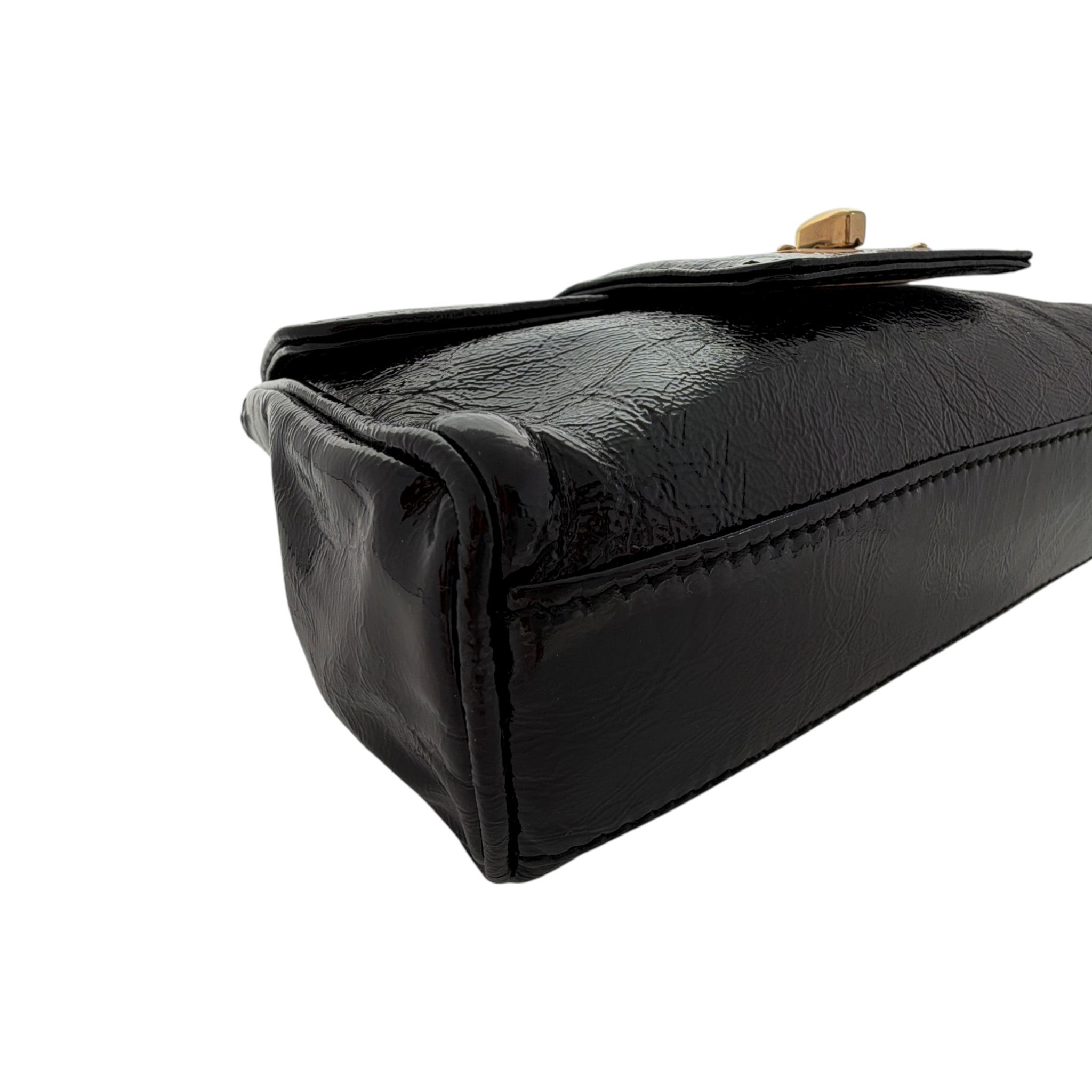 MARC JACOBS Textured Patent Leather Mini Chain Bag in Black Marc Jacobs