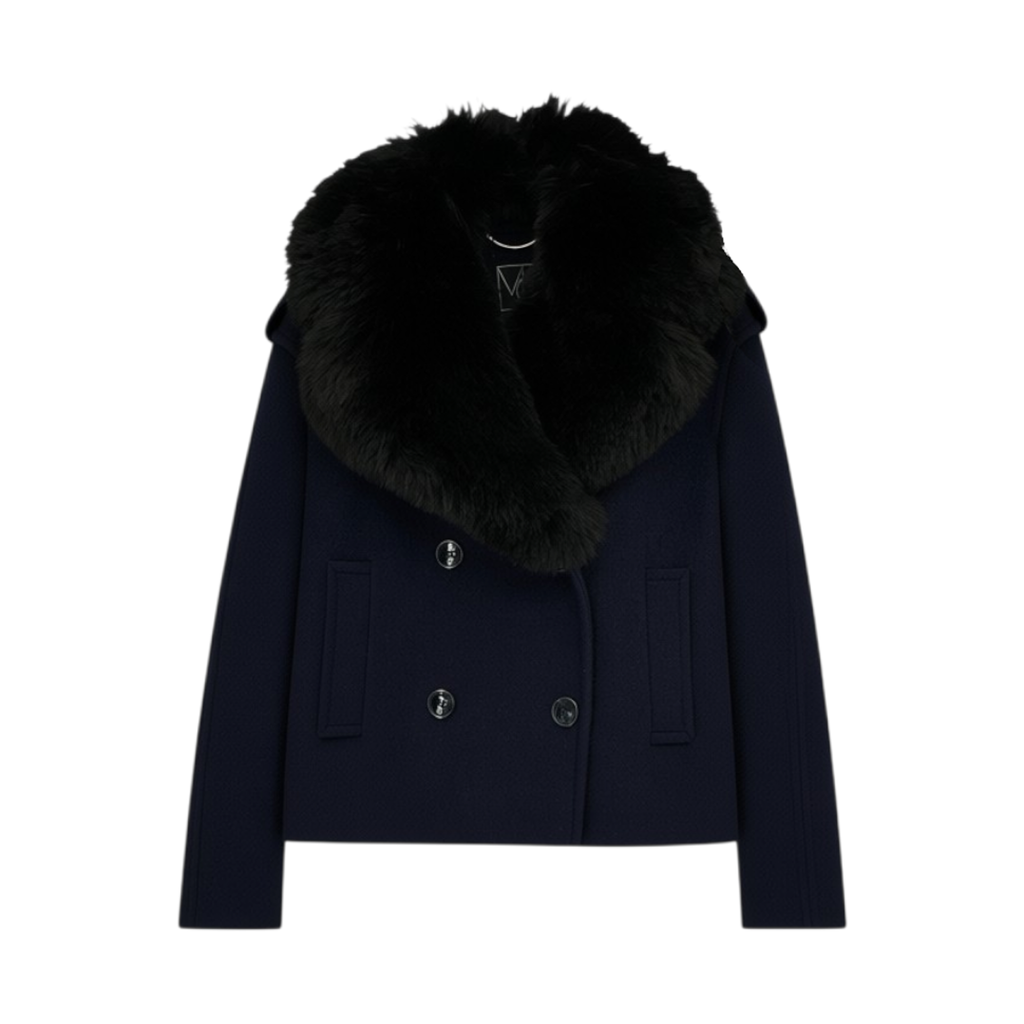 MERCER COLLECTIVE Georgia Faux Fur Collar Double-Breasted Peacoat S Mercer Collective