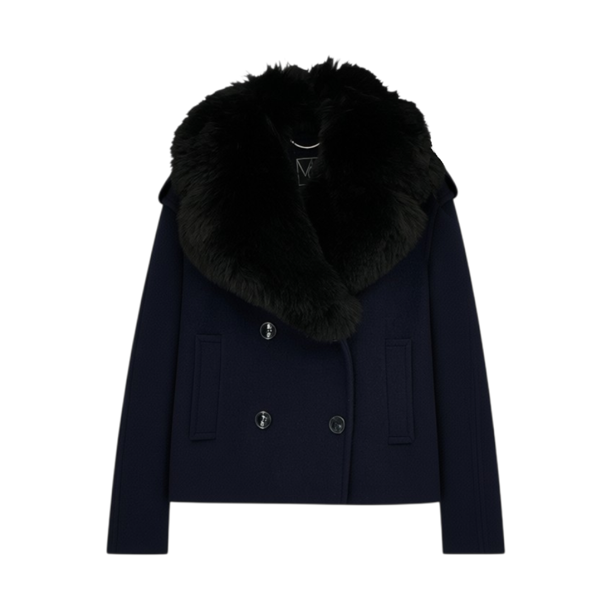 MERCER COLLECTIVE Georgia Faux Fur Collar Double-Breasted Peacoat S Mercer Collective