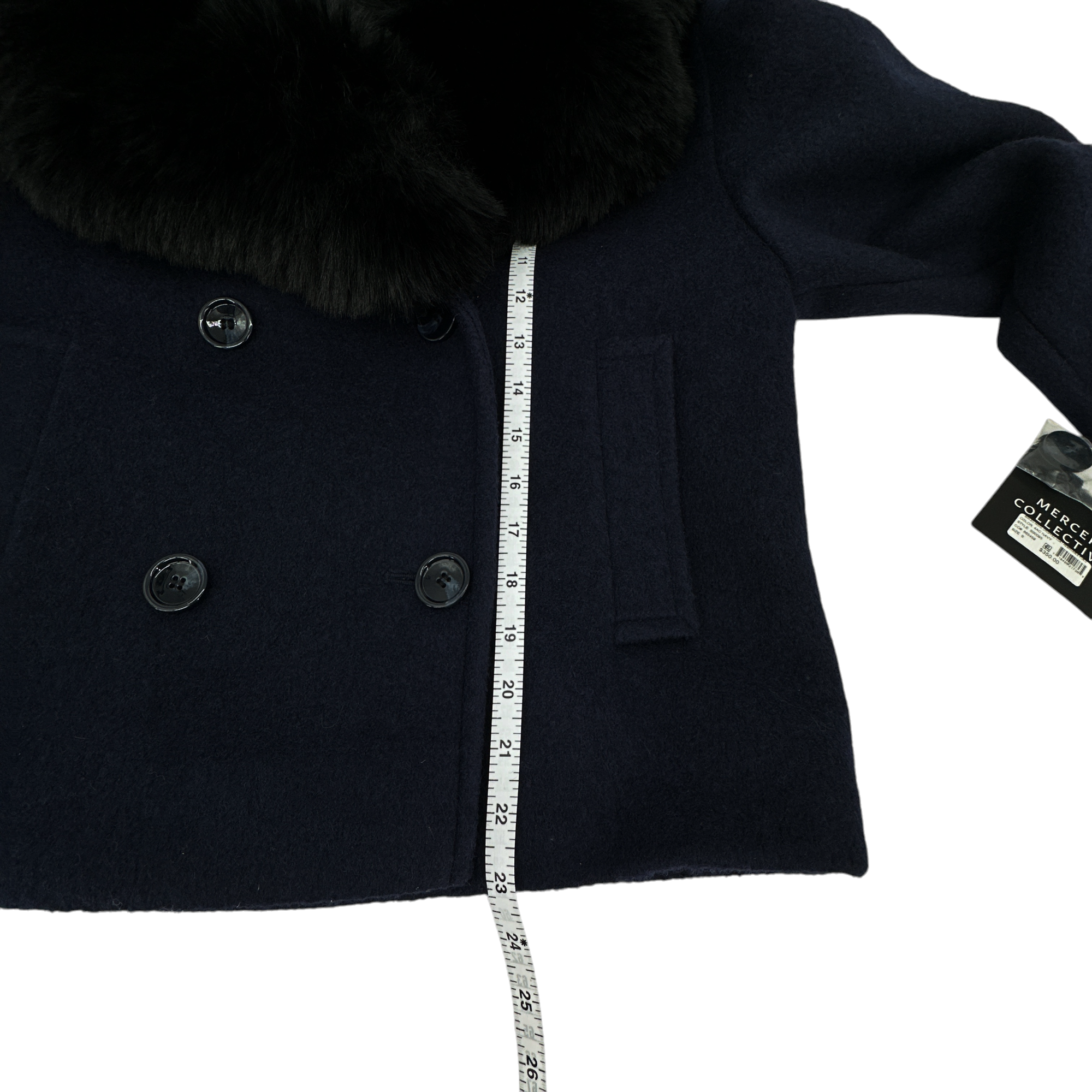 MERCER COLLECTIVE Georgia Faux Fur Collar Double-Breasted Peacoat S Mercer Collective