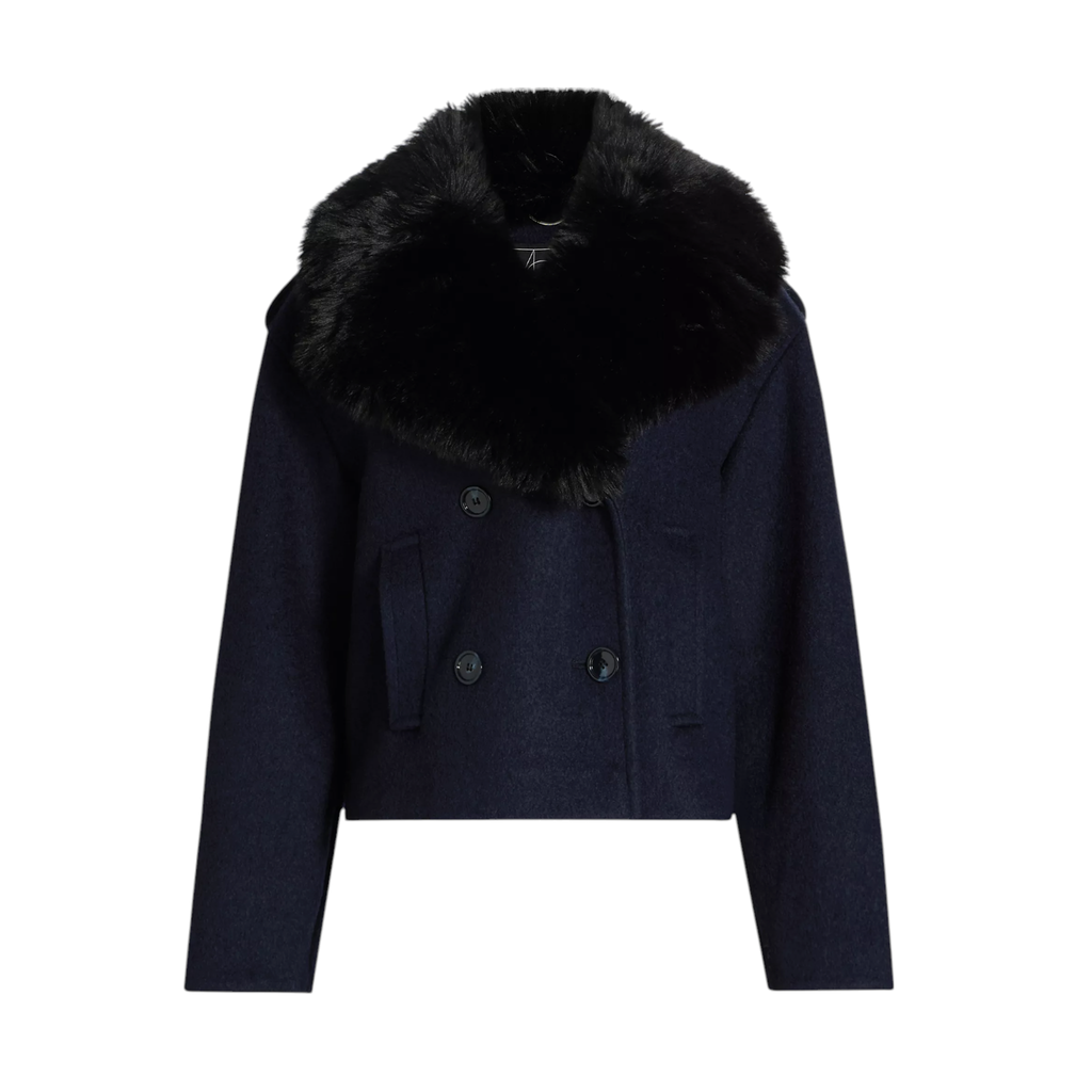MERCER COLLECTIVE Georgia Faux Fur Collar Double-Breasted Peacoat S Mercer Collective