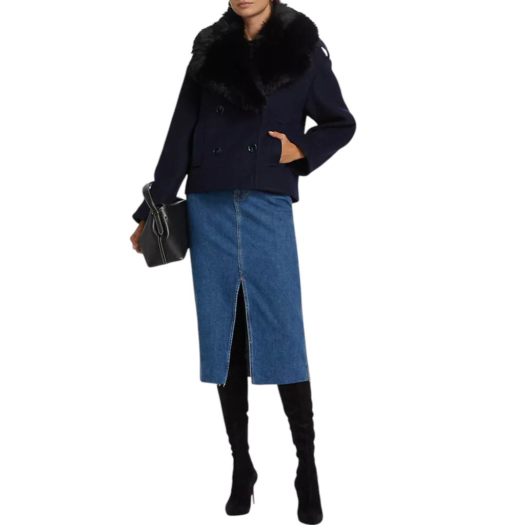 MERCER COLLECTIVE Georgia Faux Fur Collar Double-Breasted Peacoat S Mercer Collective