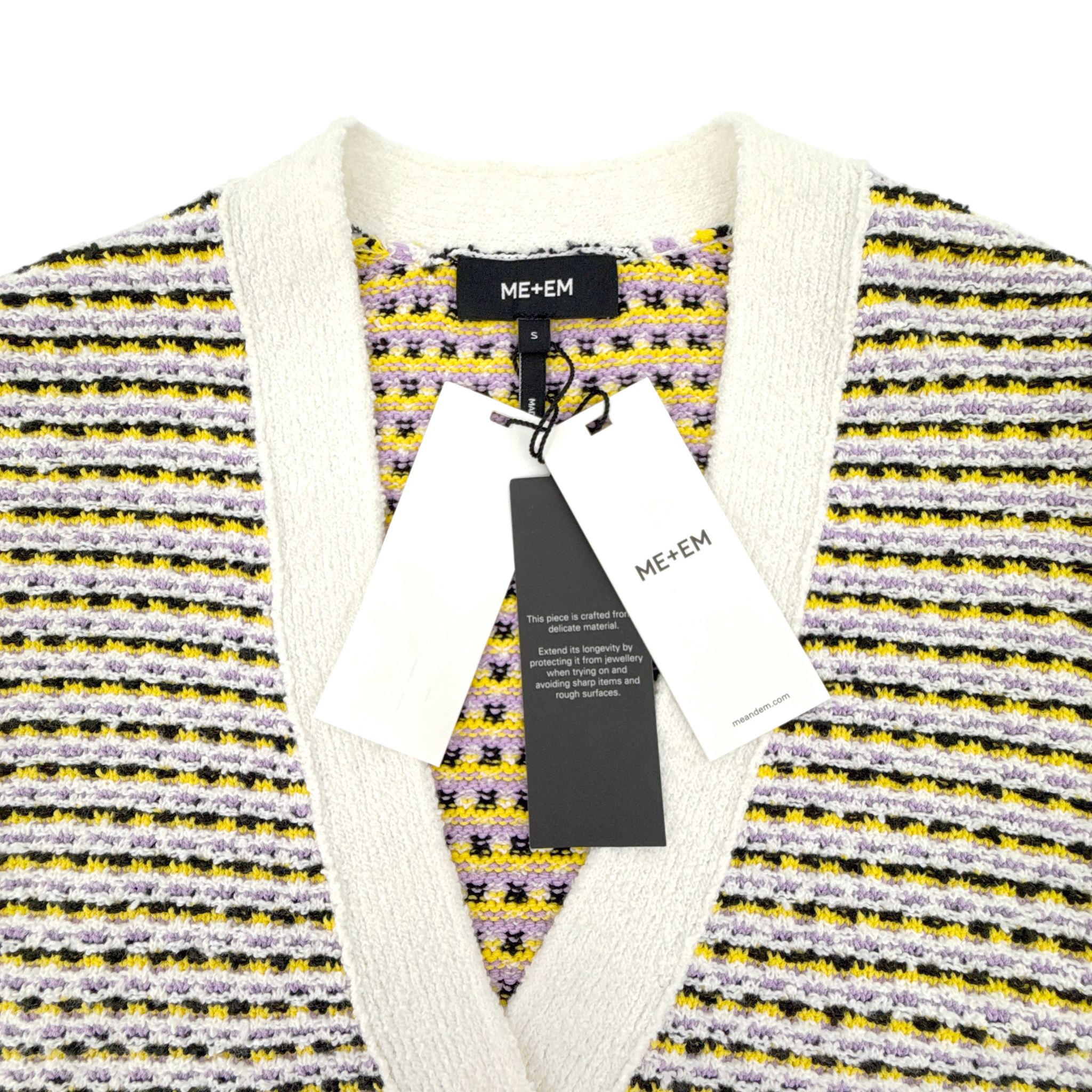 ME+EM Summer Jacquard 3/4 Sleeve Jacket in Cream Multi S ME+EM
