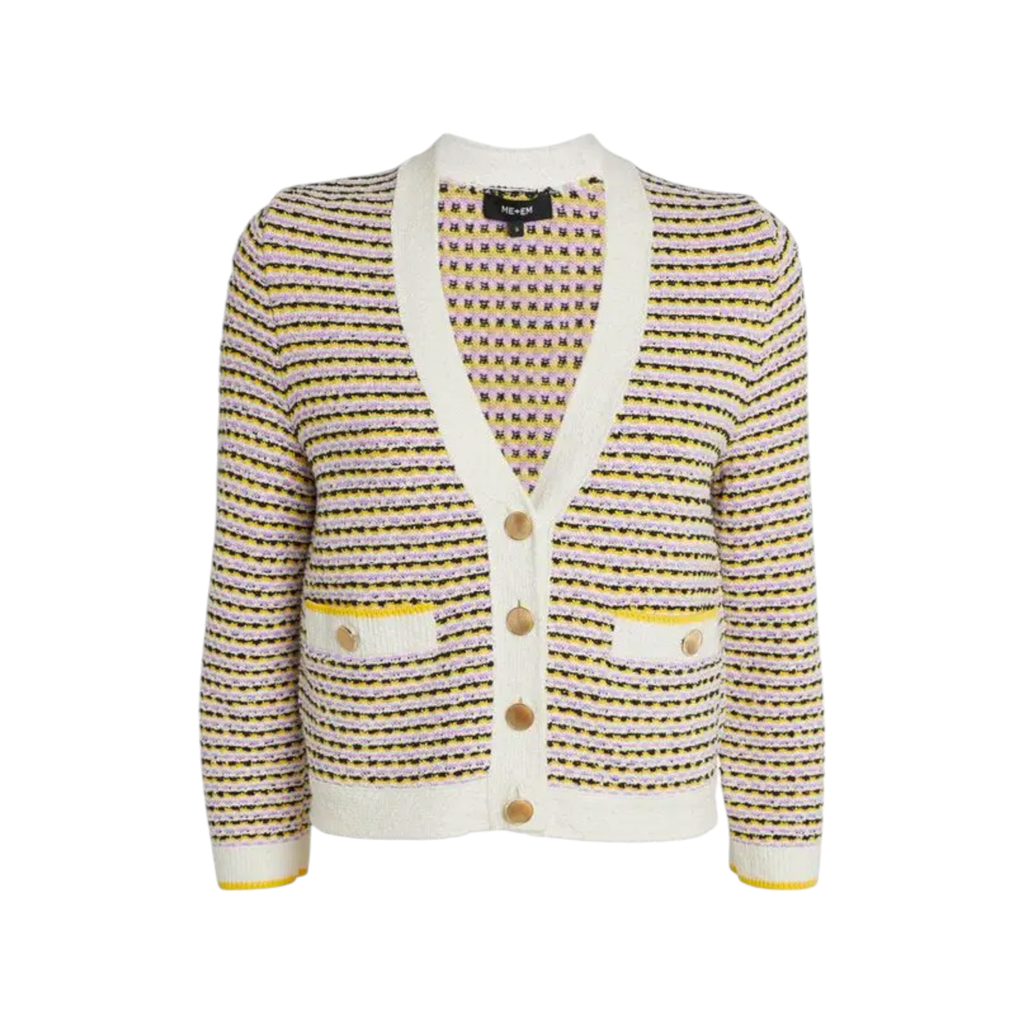 ME+EM Summer Jacquard 3/4 Sleeve Jacket in Cream Multi S ME+EM