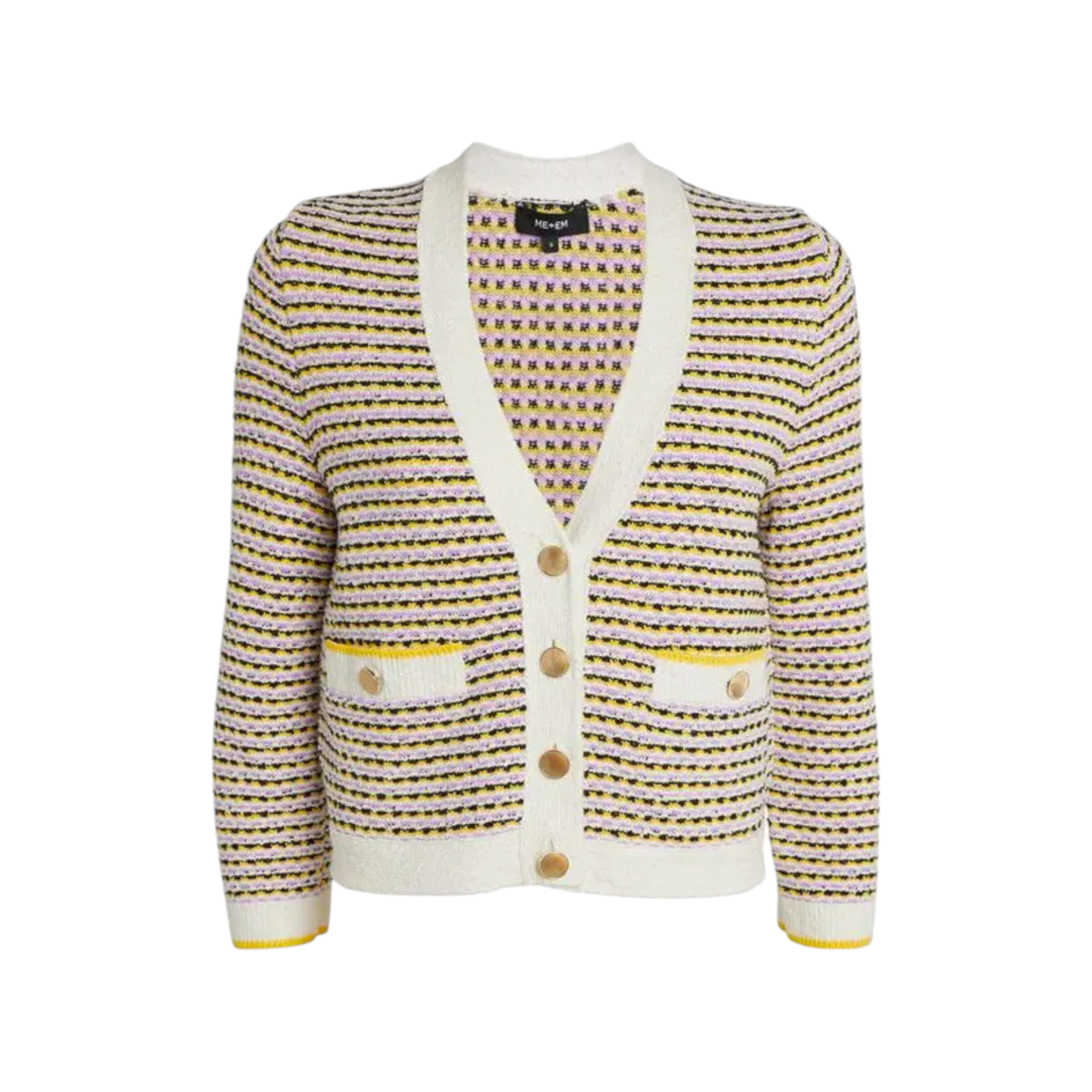 ME+EM Summer Jacquard 3/4 Sleeve Jacket in Cream Multi S ME+EM