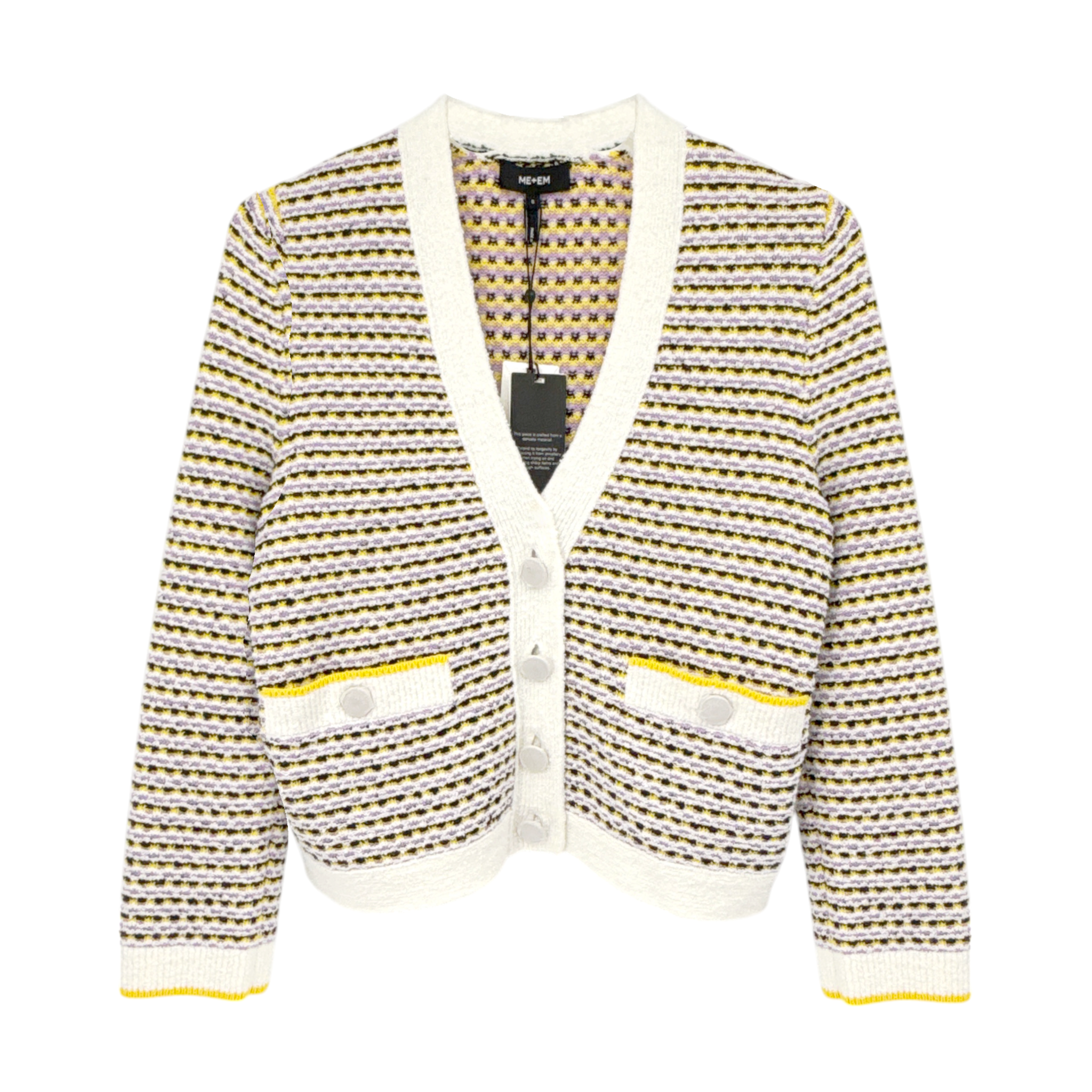 ME+EM Summer Jacquard 3/4 Sleeve Jacket in Cream Multi S ME+EM