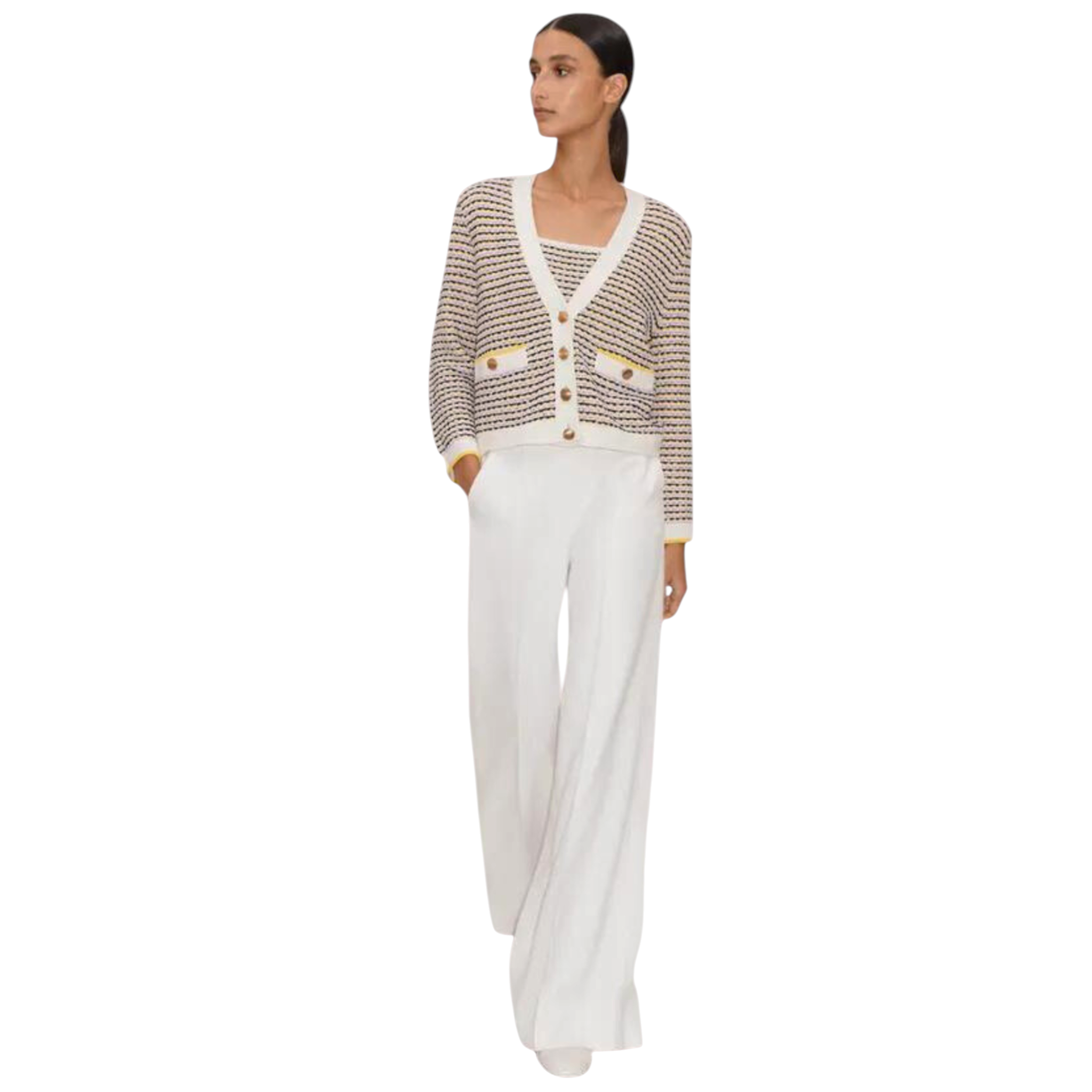 ME+EM Summer Jacquard 3/4 Sleeve Jacket in Cream Multi S ME+EM