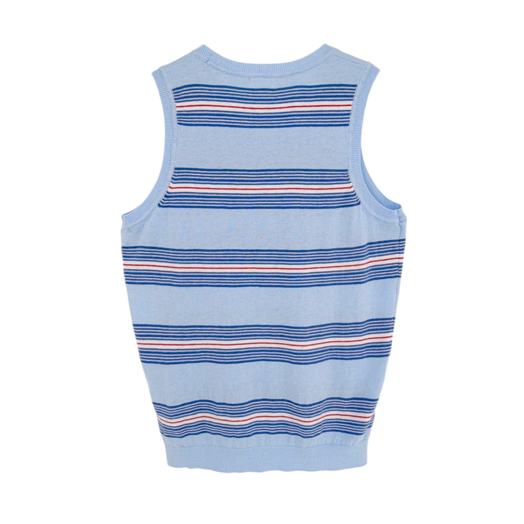 MINNIE ROSE Cotton Cashmere Striped Crew Neck Tank in Sky Blue Combo S Minnie Rose