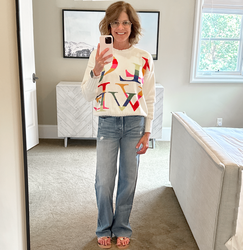 MINNIE ROSE Multi Color LOVE Crew Neck Sweater S Minnie Rose