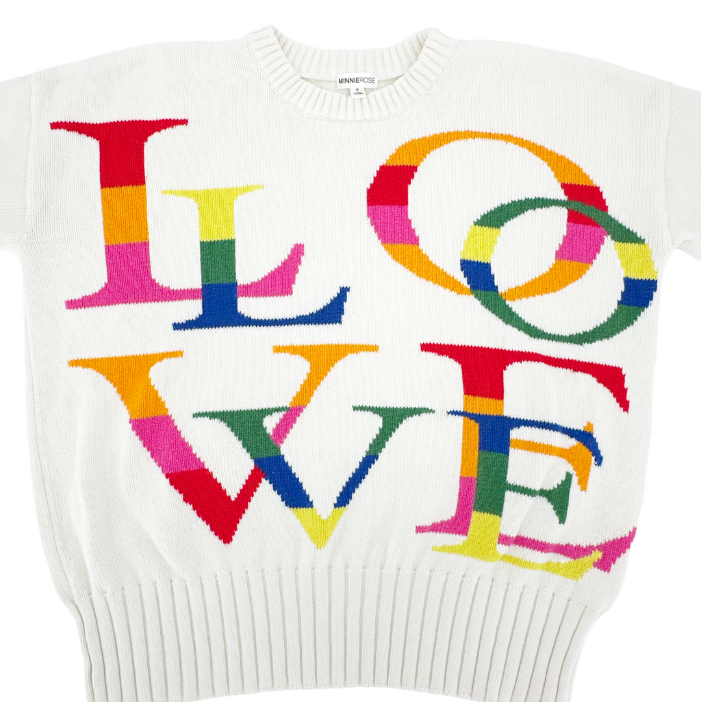 MINNIE ROSE Multi Color LOVE Crew Neck Sweater S Minnie Rose