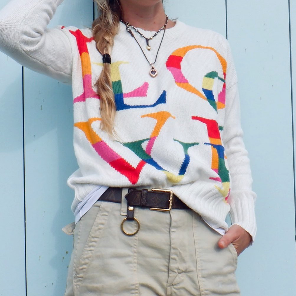 MINNIE ROSE Multi Color LOVE Crew Neck Sweater S Minnie Rose