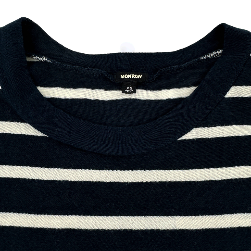 MONROW Stripe Tee in Navy & Cream XS Monrow