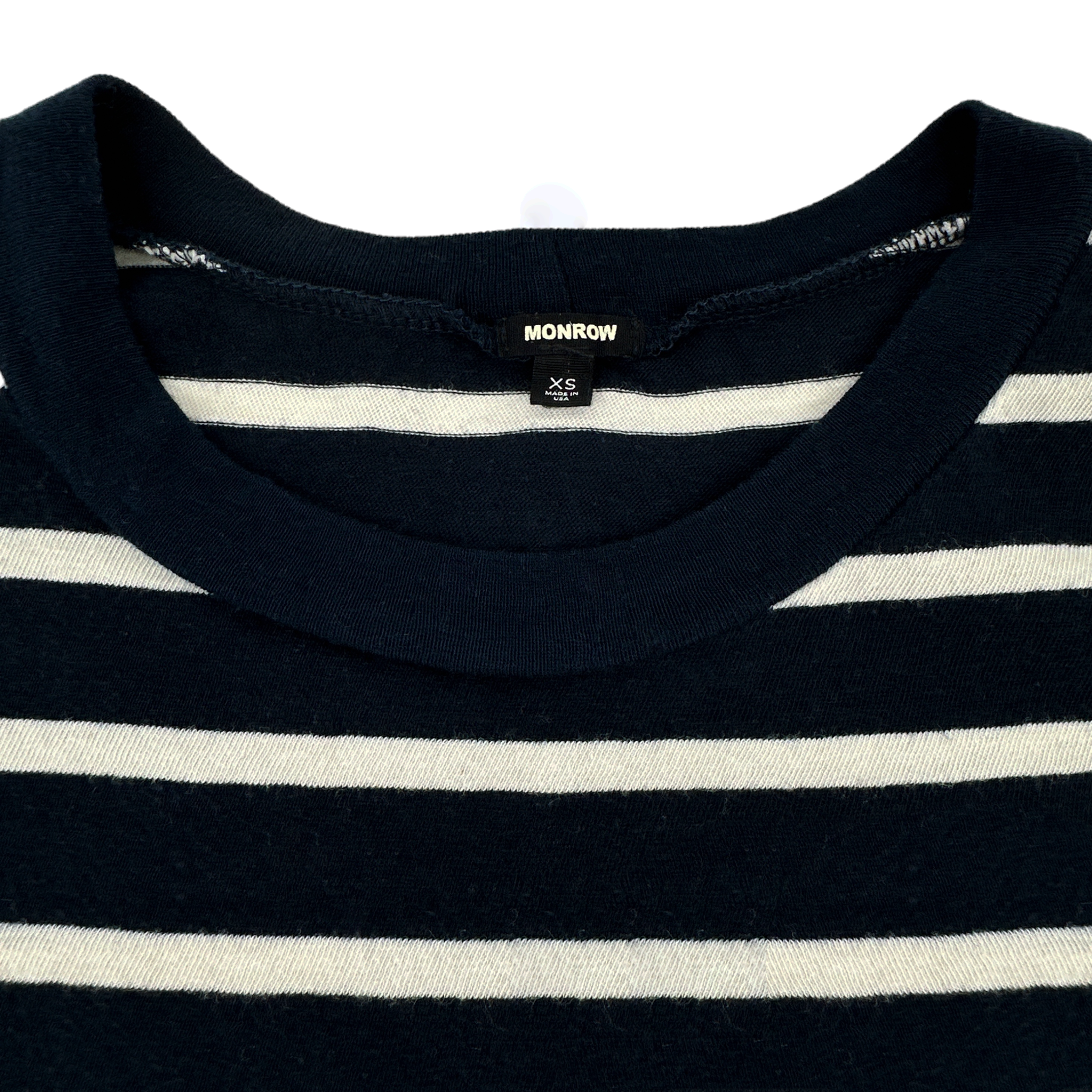 MONROW Stripe Tee in Navy & Cream XS Monrow