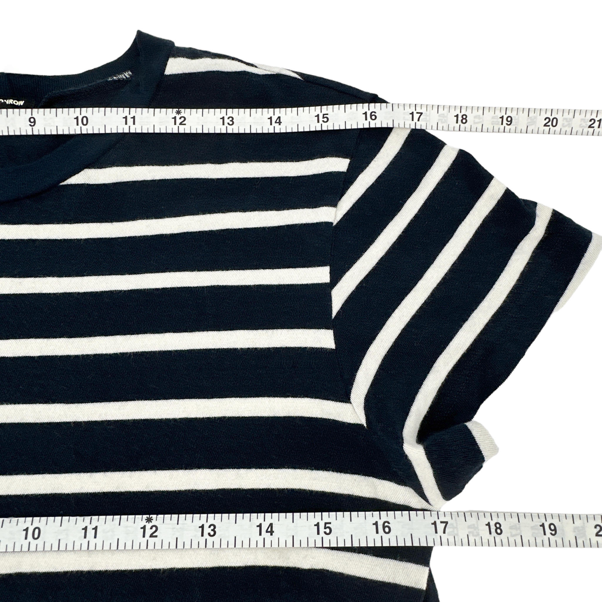 MONROW Stripe Tee in Navy & Cream XS Monrow