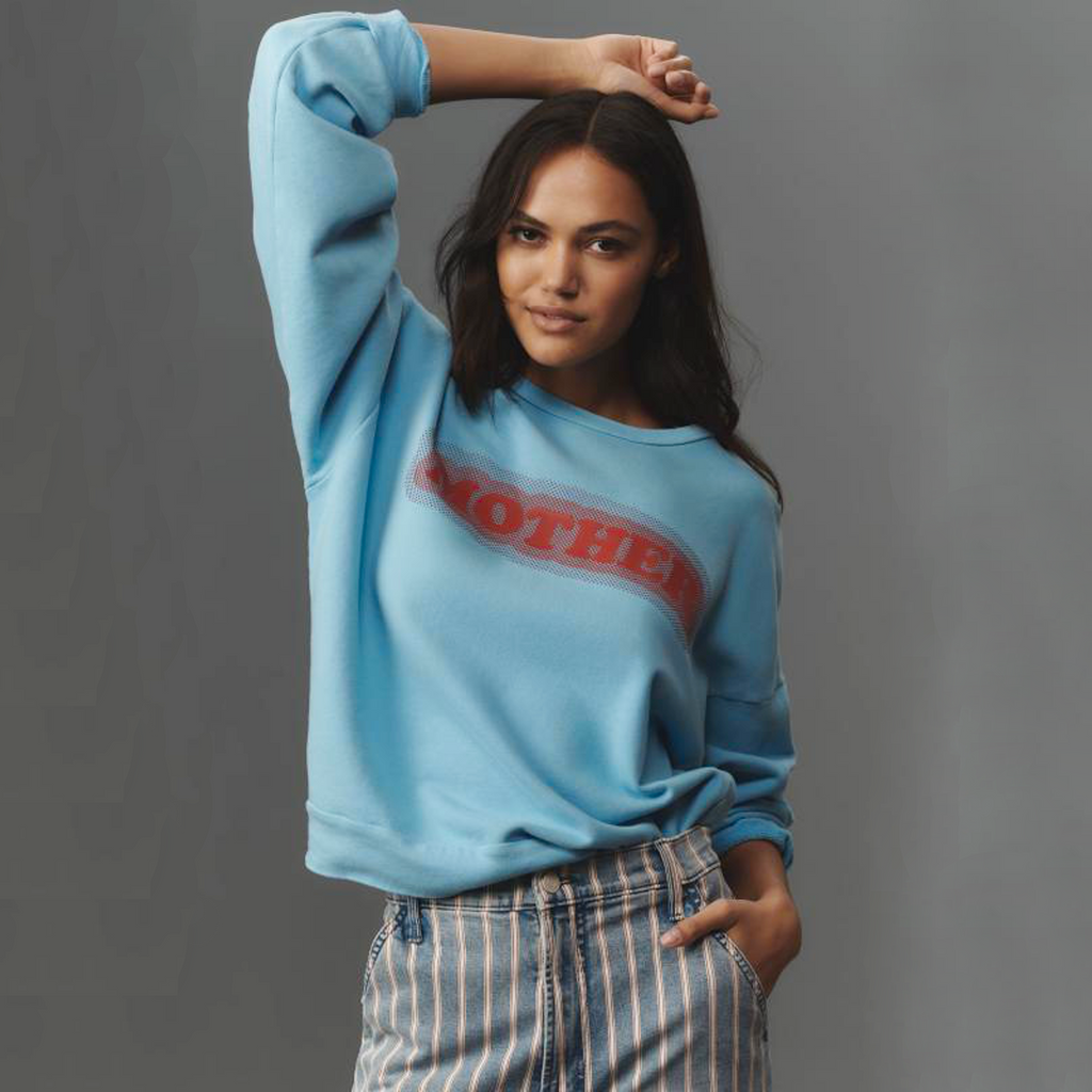 MOTHER The Drop Square Logo Cotton Sweatshirt in Mother High Density XS Mother