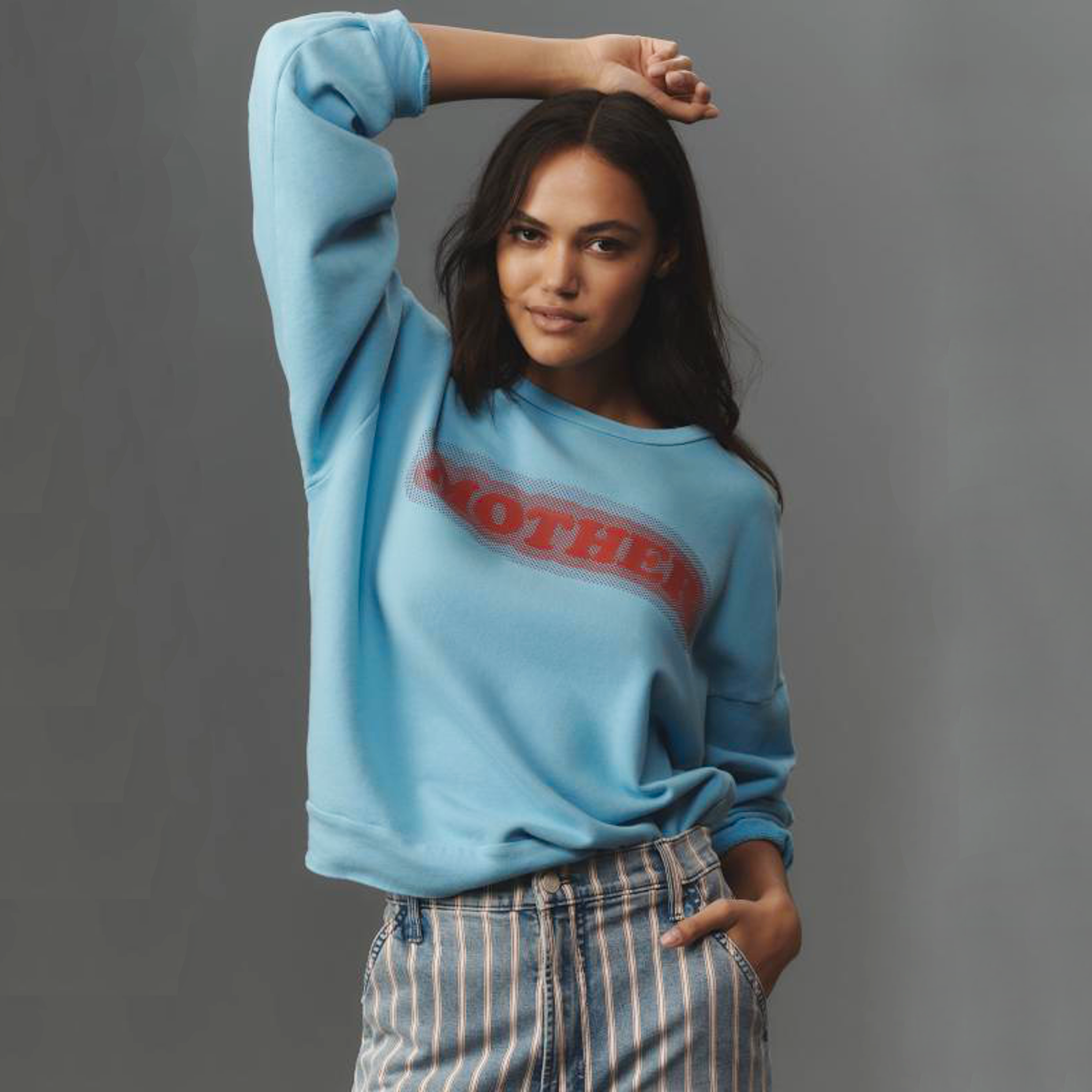 MOTHER The Drop Square Logo Cotton Sweatshirt in Mother High Density XS Mother