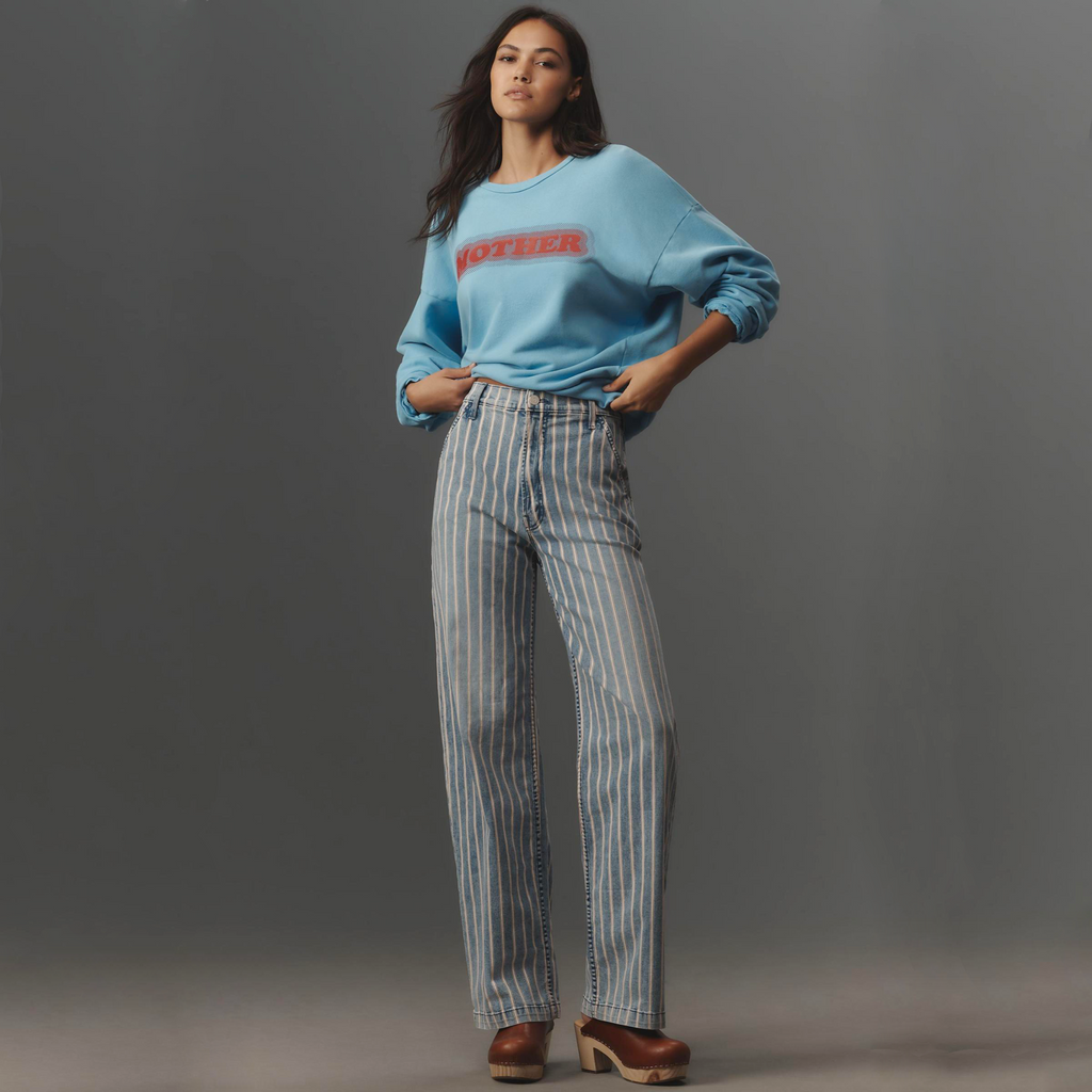 MOTHER The Drop Square Logo Cotton Sweatshirt in Mother High Density XS Mother