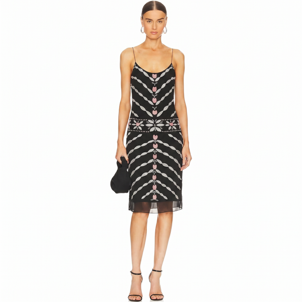 NICOLE MILLER Collection Beaded Silk Dress in Black 2|XS Nicole Miller Collection