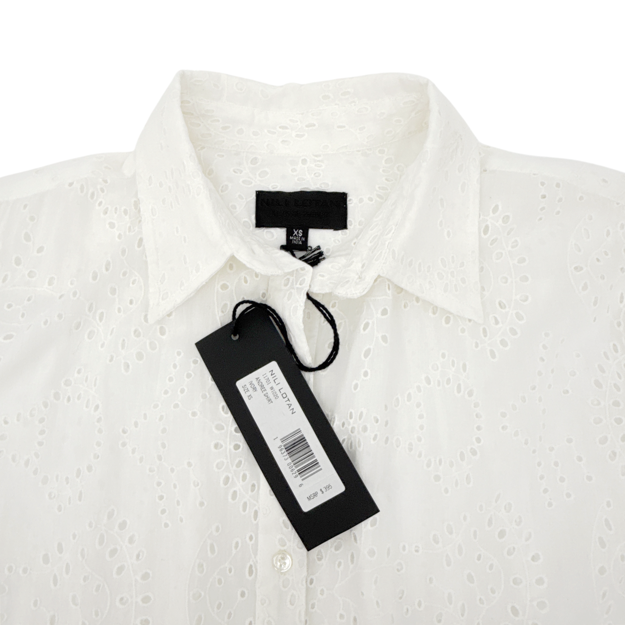 NILI LOTAN Andree Eyelet Shirt in Ivory XS Nili Lotan