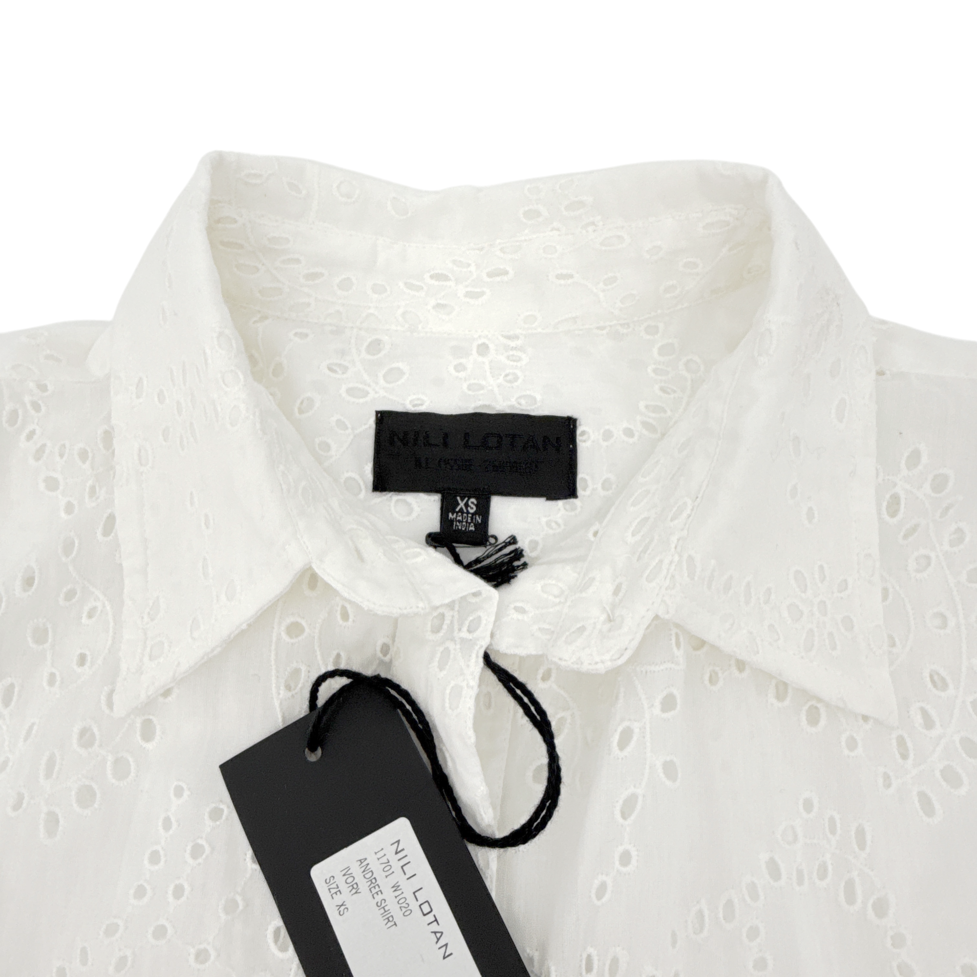 NILI LOTAN Andree Eyelet Shirt in Ivory XS Nili Lotan