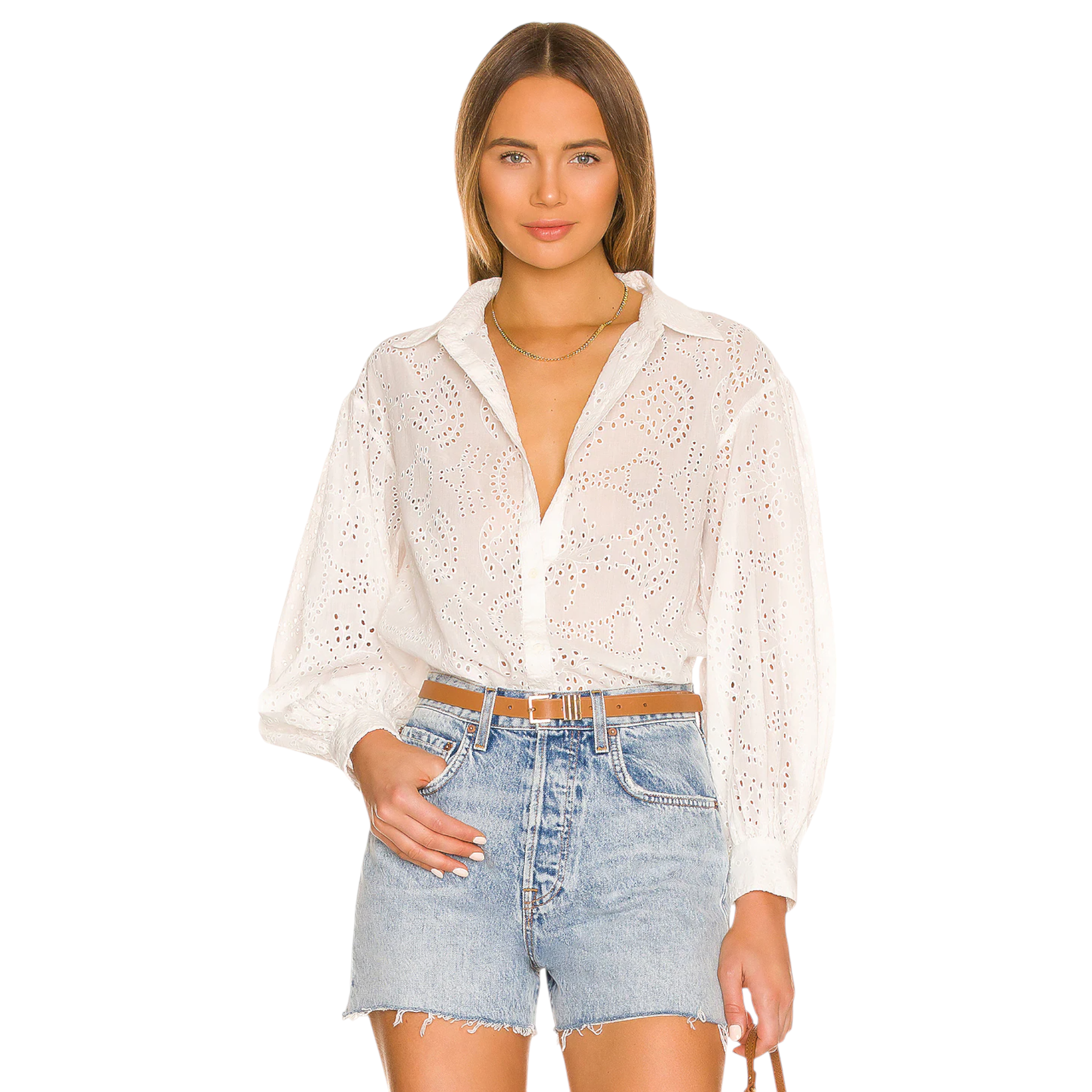 NILI LOTAN Andree Eyelet Shirt in Ivory XS Nili Lotan