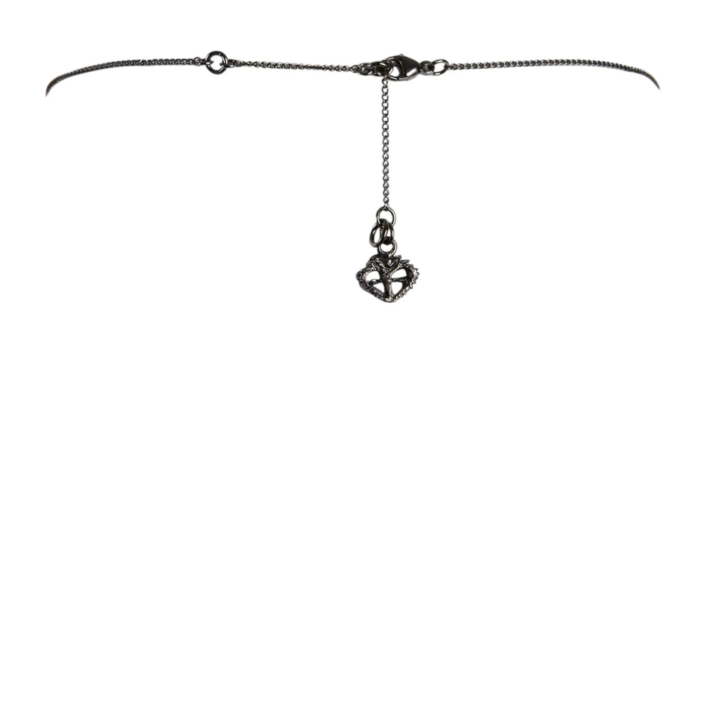 VIRGINS SAINTS & ANGELS Queen of Hearts Petite Crystal Logo Necklace Gunmetal - flyKAMP