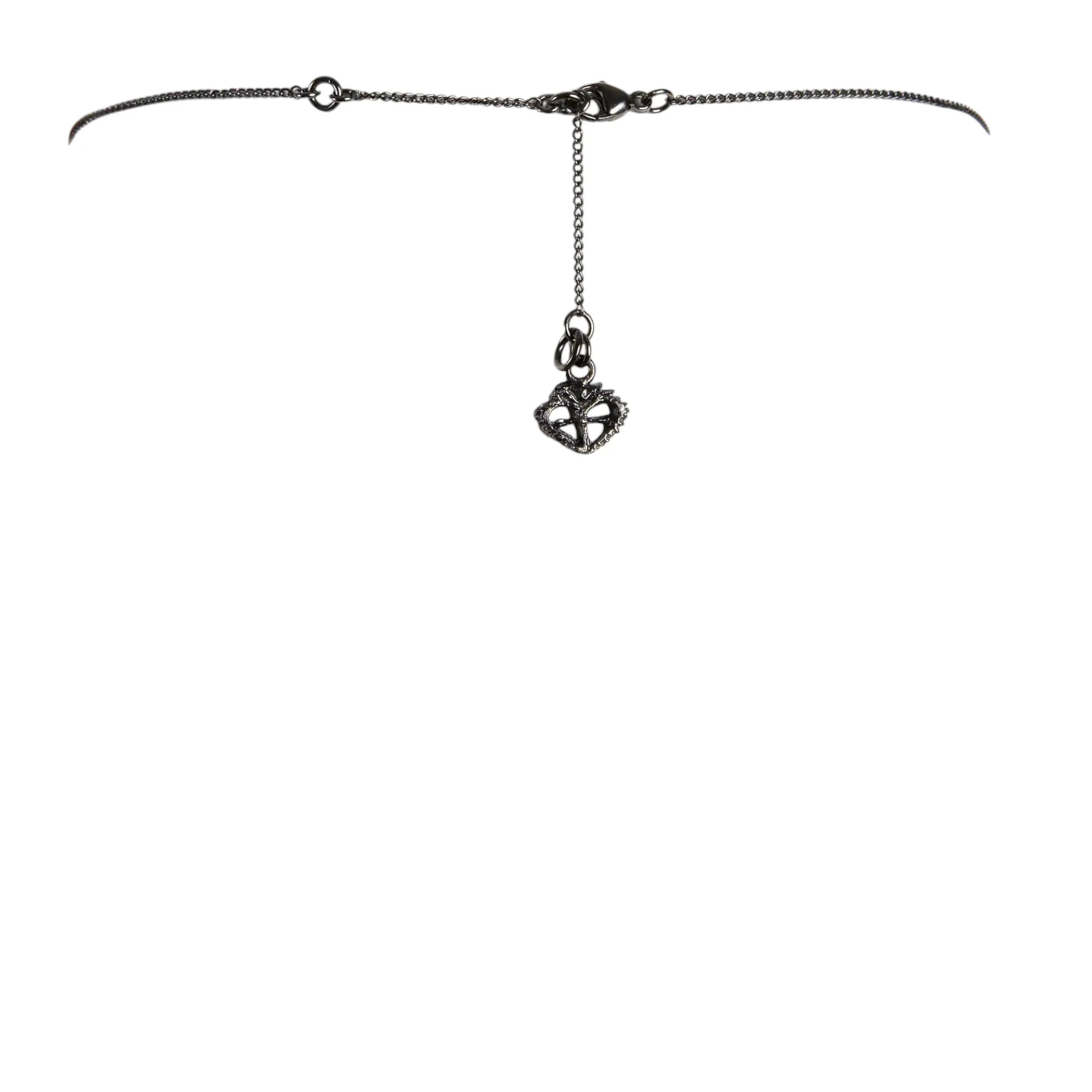 VIRGINS SAINTS & ANGELS Queen of Hearts Petite Crystal Logo Necklace Gunmetal - flyKAMP
