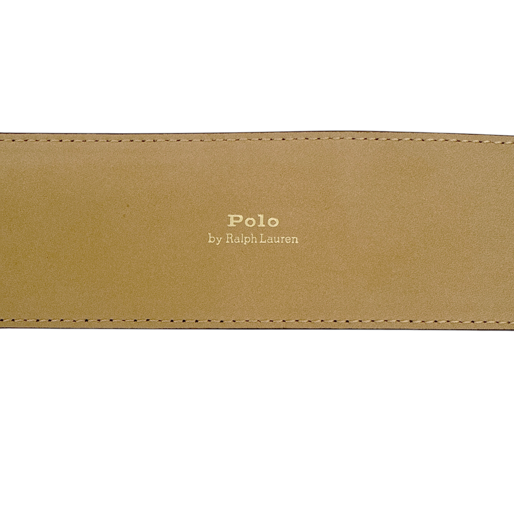 POLO RALPH LAUREN Elongated-Buckle Leather Belt in Black & Gold S Polo Ralph Lauren