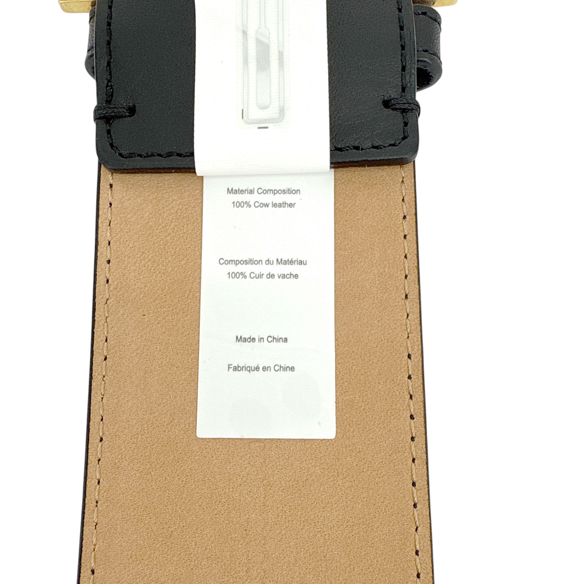 POLO RALPH LAUREN Elongated-Buckle Leather Belt in Black & Gold S Polo Ralph Lauren