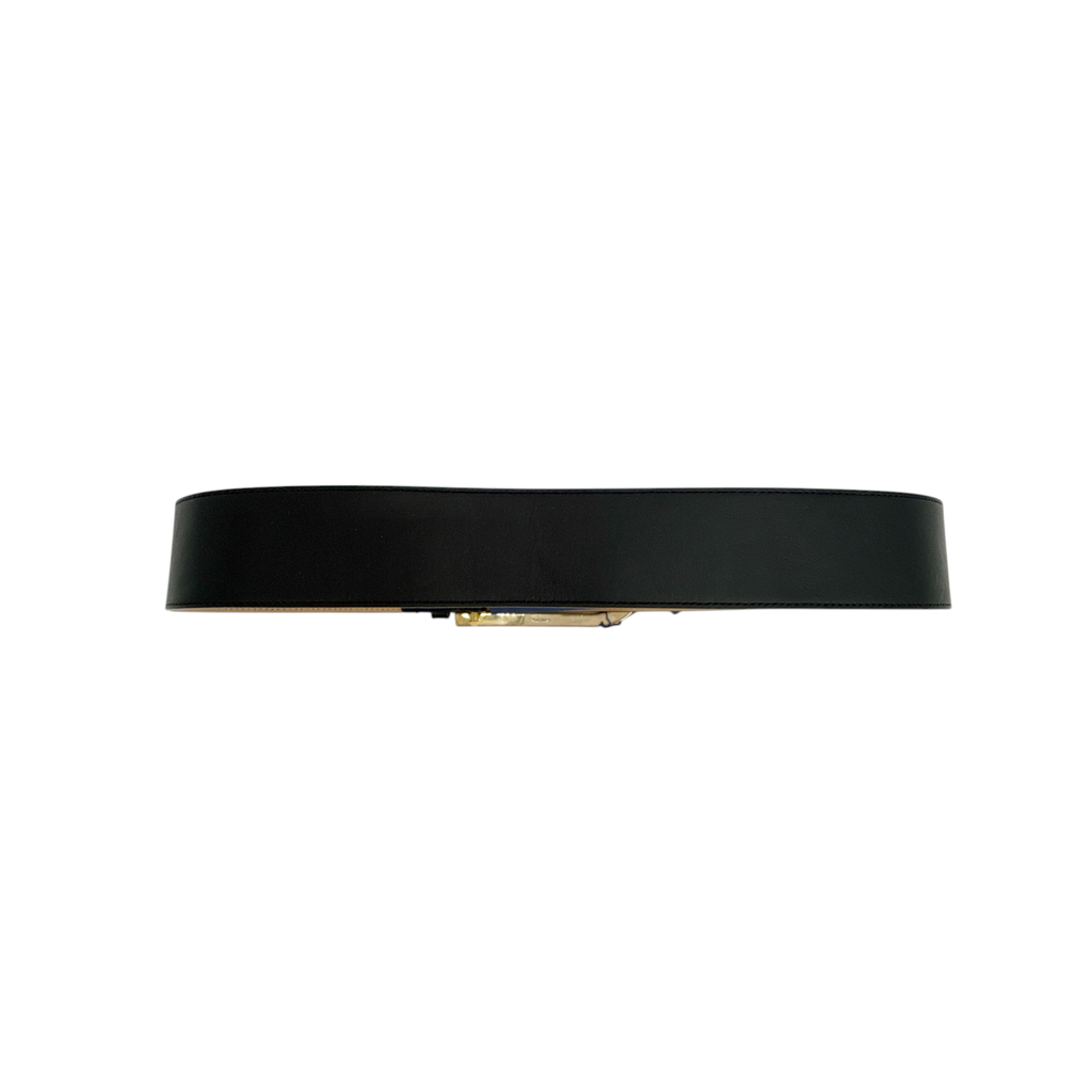 POLO RALPH LAUREN Elongated-Buckle Leather Belt in Black & Gold S Polo Ralph Lauren