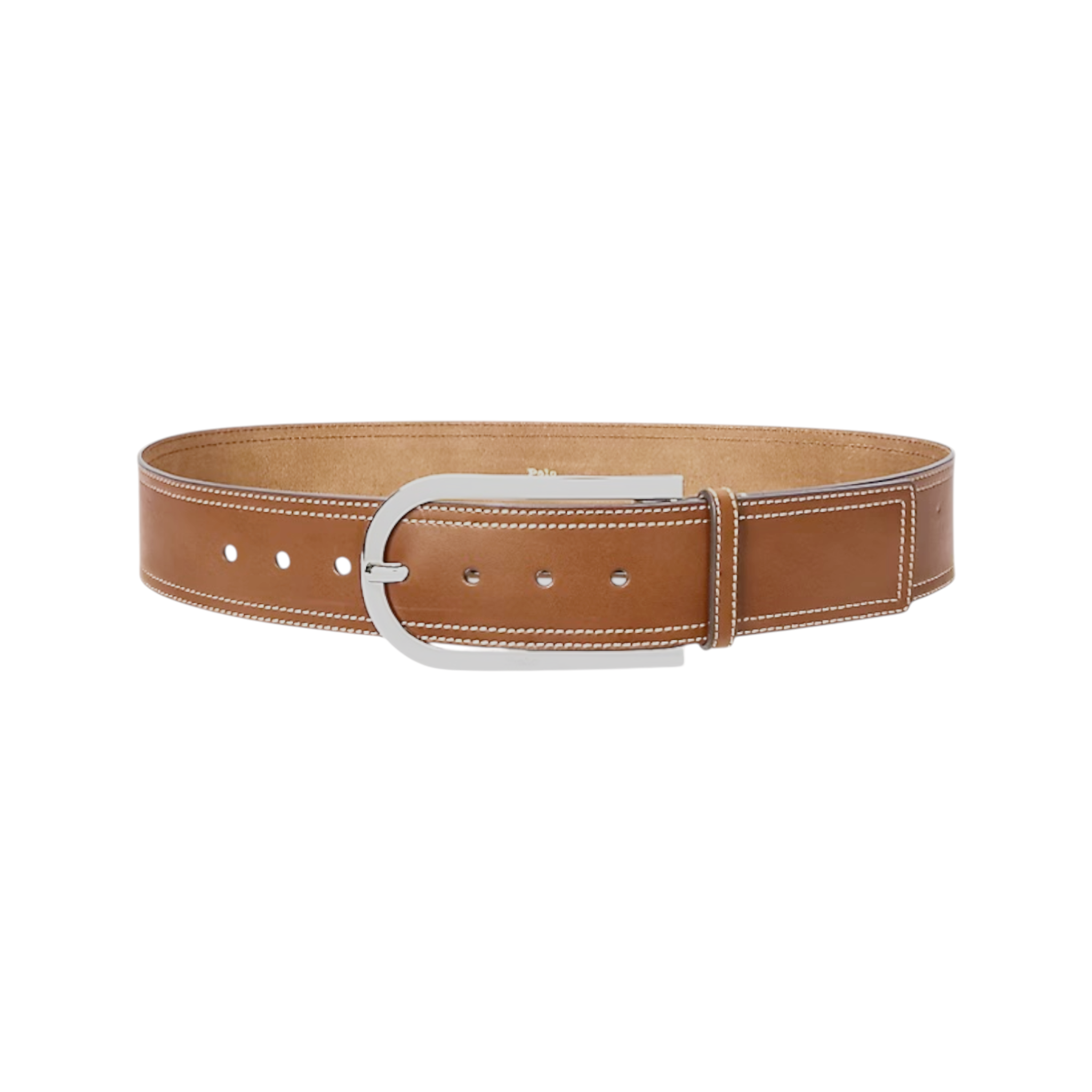 POLO RALPH LAUREN Elongated-Buckle Leather Belt in Cuoio & Silver M Polo Ralph Lauren