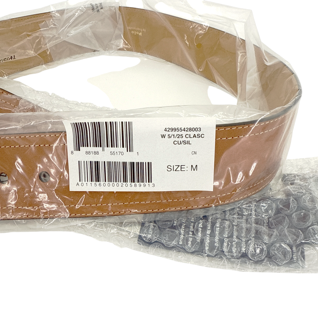 POLO RALPH LAUREN Elongated-Buckle Leather Belt in Cuoio & Silver M Polo Ralph Lauren