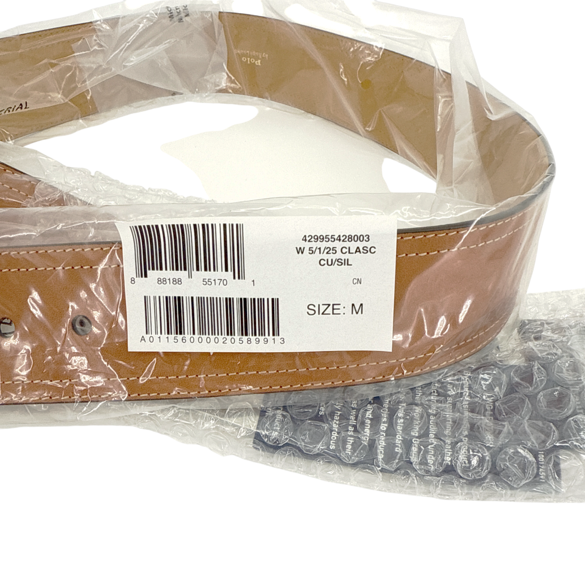 POLO RALPH LAUREN Elongated-Buckle Leather Belt in Cuoio & Silver M Polo Ralph Lauren