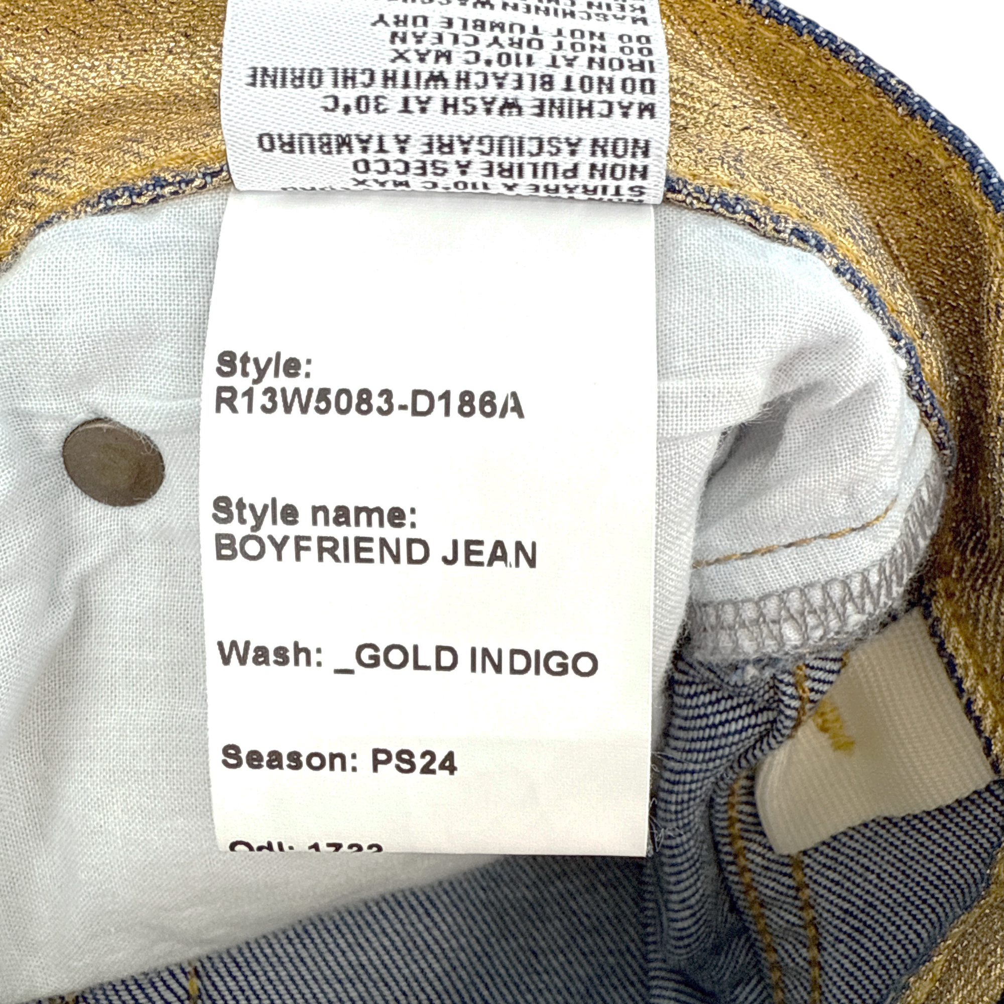 R13 Boyfriend Jean in Gold Indigo 24 R13
