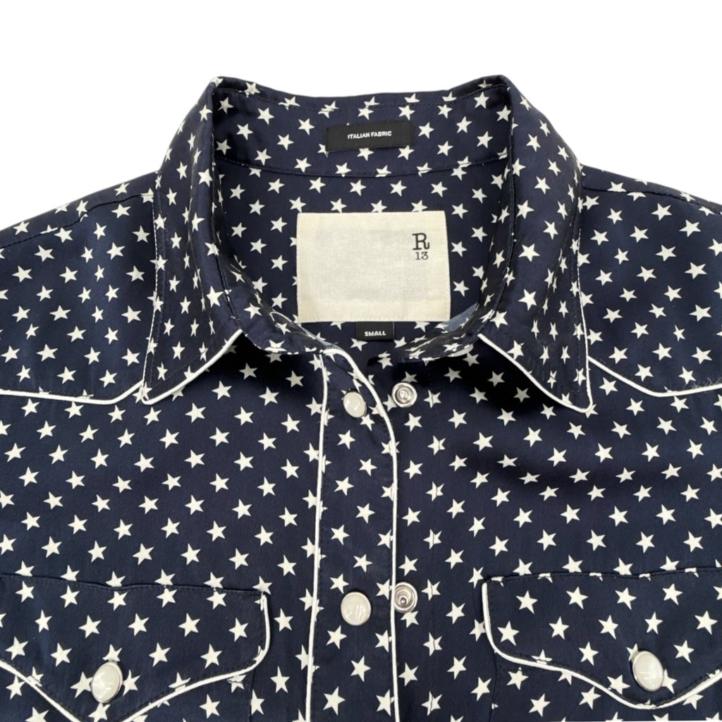 R13 Cowboy Dress in Silk Navy Star S R13