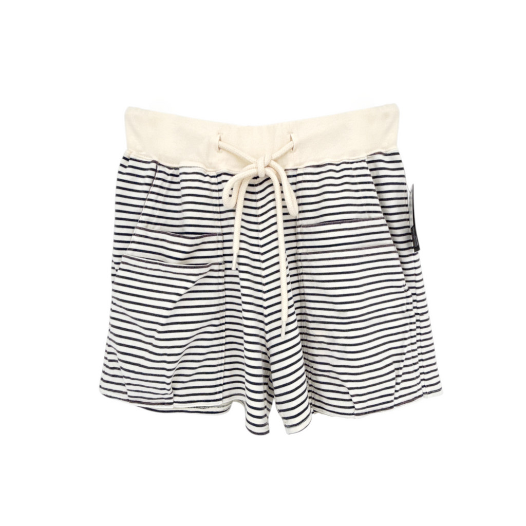 R13 Layered Pocket Sweatshorts in Navy/Ecru Narrow Stripe S R13