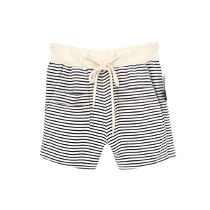 R13 Layered Pocket Sweatshorts in Navy/Ecru Narrow Stripe S