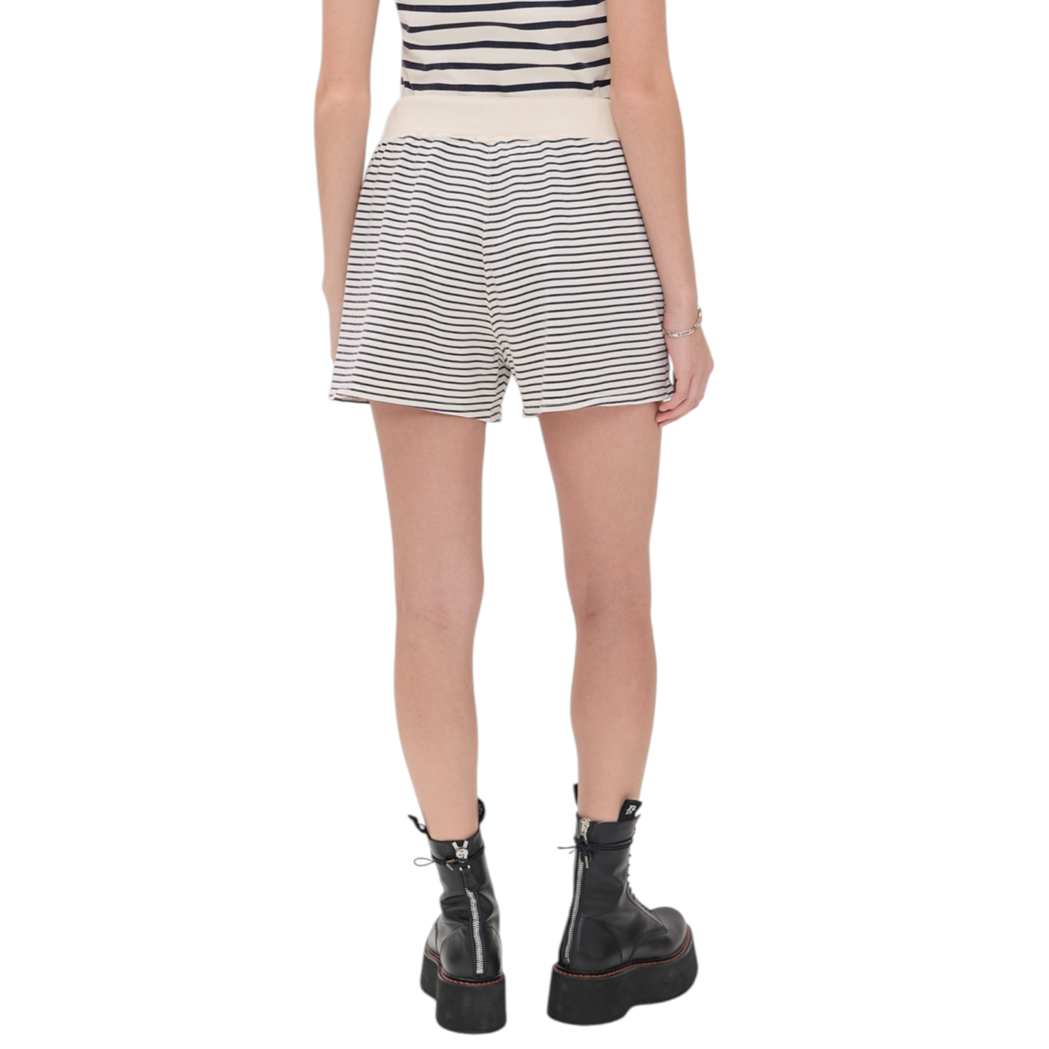 R13 Layered Pocket Sweatshorts in Navy/Ecru Narrow Stripe S R13