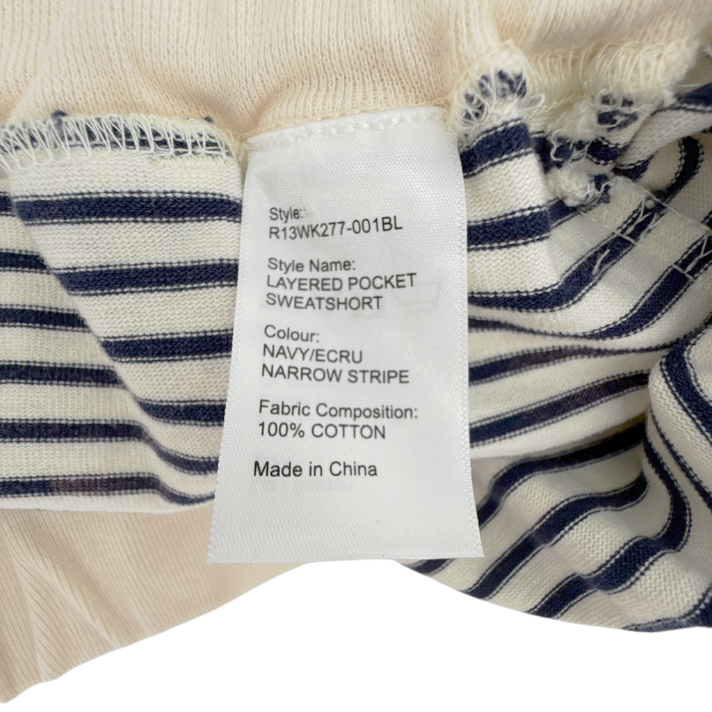 R13 Layered Pocket Sweatshorts in Navy/Ecru Narrow Stripe S R13