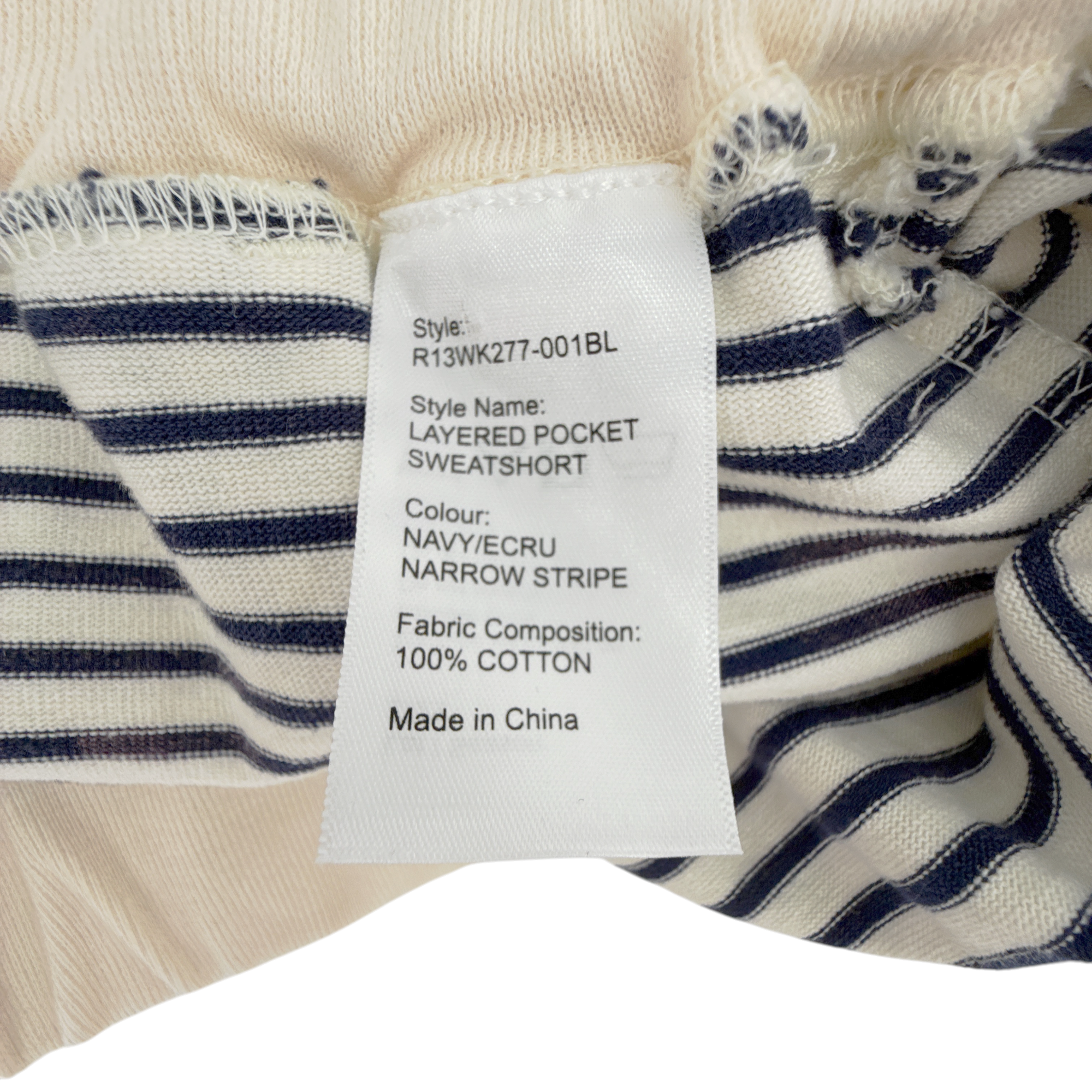 R13 Layered Pocket Sweatshorts in Navy/Ecru Narrow Stripe S R13