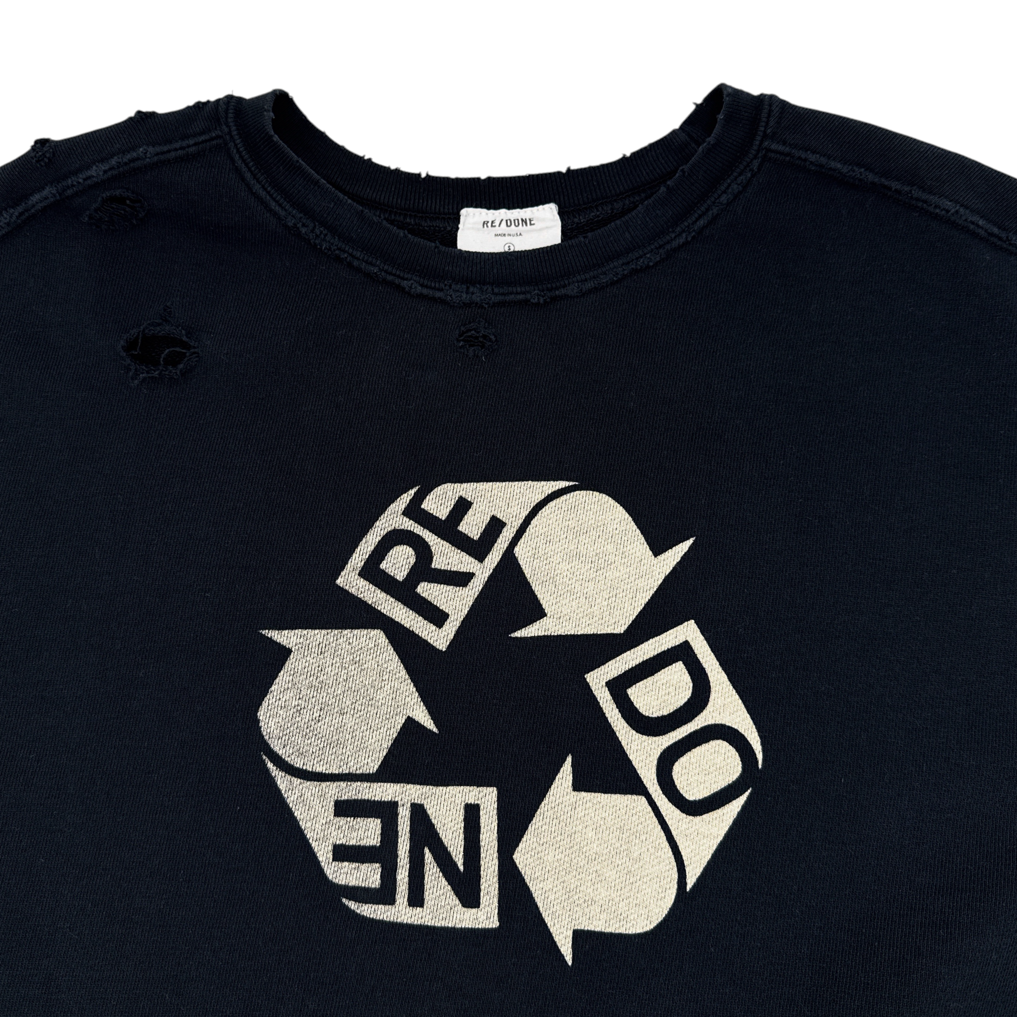 RE/DONE Recycle Distressed Crew Sweatshirt S RE/DONE