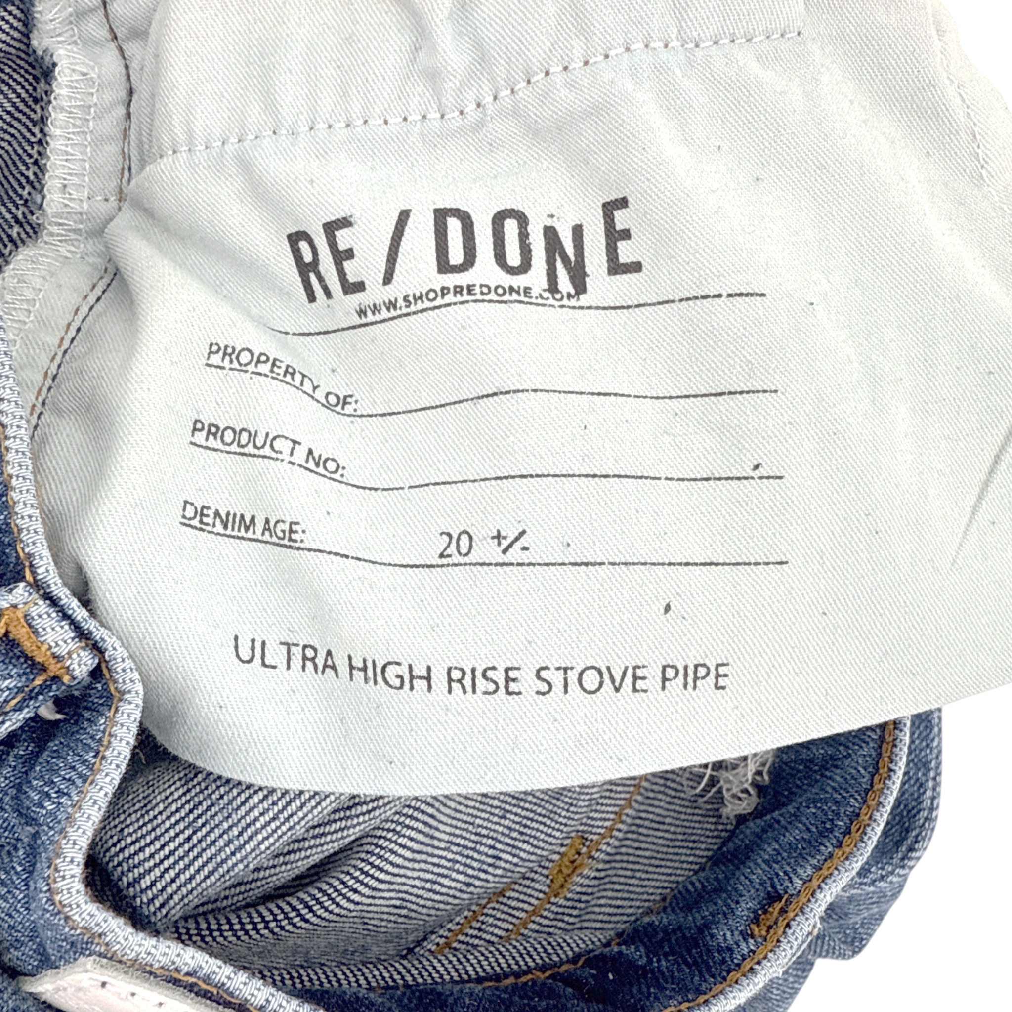 RE/DONE Ultra High Rise Stove Pipe in Vintage Indigo Destroy 24 RE/DONE