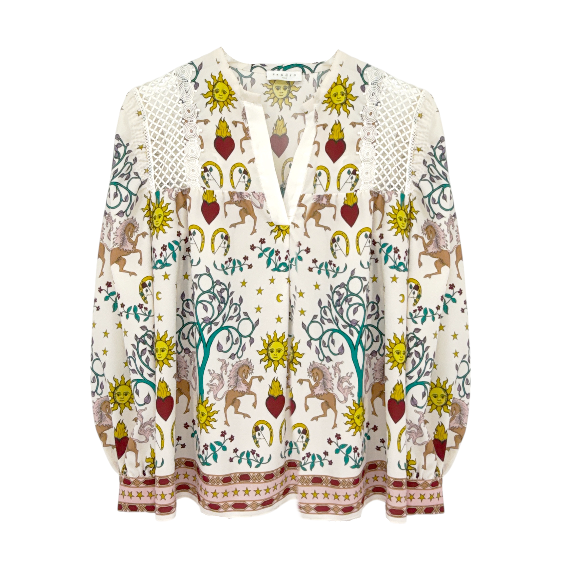 SANDRO Azucar Print Chiffon Blouse In Off White 2|M Sandro