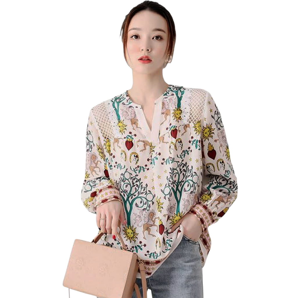 SANDRO Azucar Print Chiffon Blouse In Off White 2|M Sandro