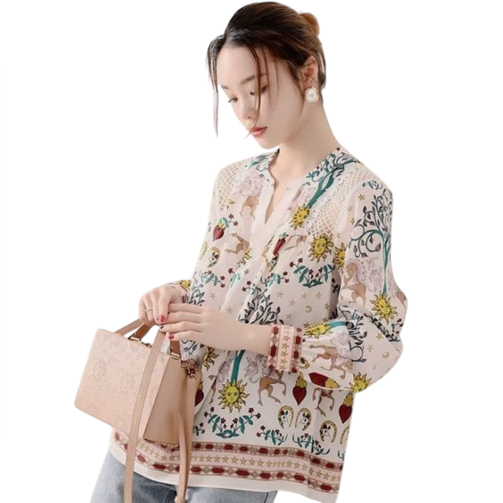 SANDRO Azucar Print Chiffon Blouse In Off White 2|M Sandro