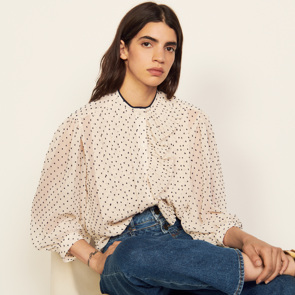 SANDRO Noelle Jabot Detail Swiss Dot Blouse 2|M Sandro