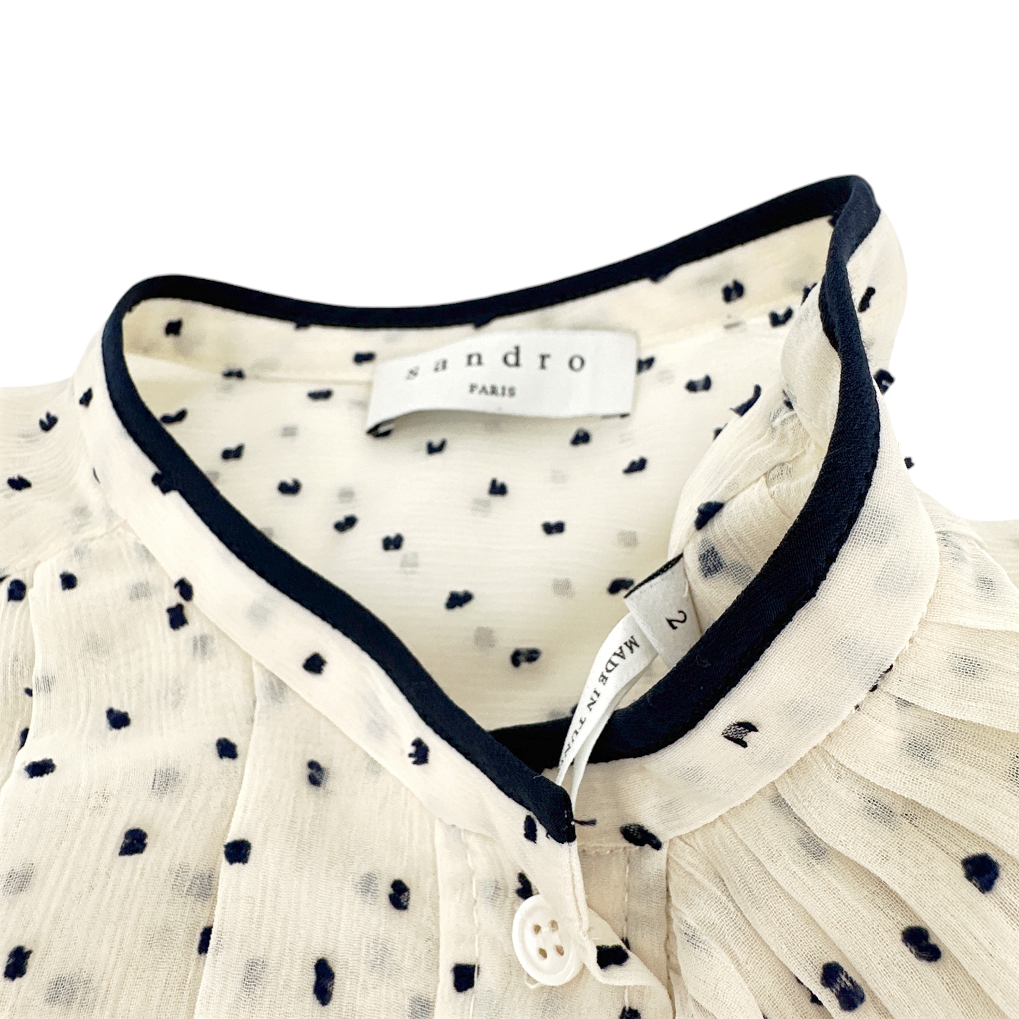 SANDRO Noelle Jabot Detail Swiss Dot Blouse 2|M Sandro