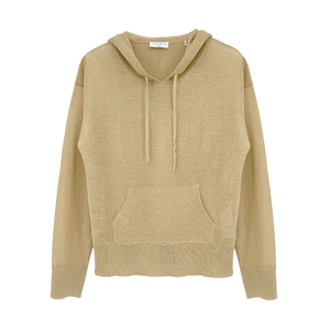 SANDRO Oxygene Sparkling Metallic Fine Knit Hoodie in Gold 1|S